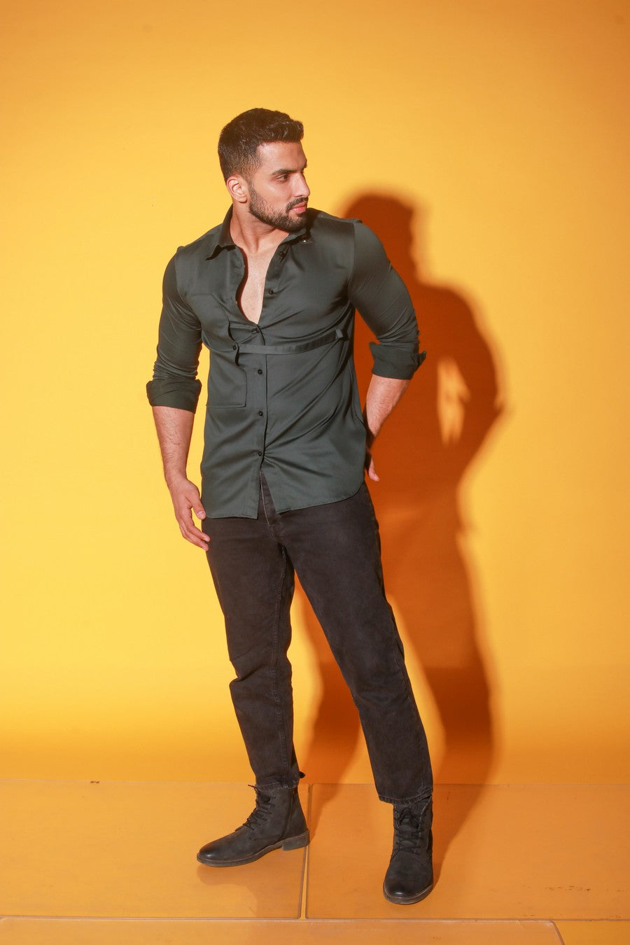 Dark green shirt with postman pocket feature