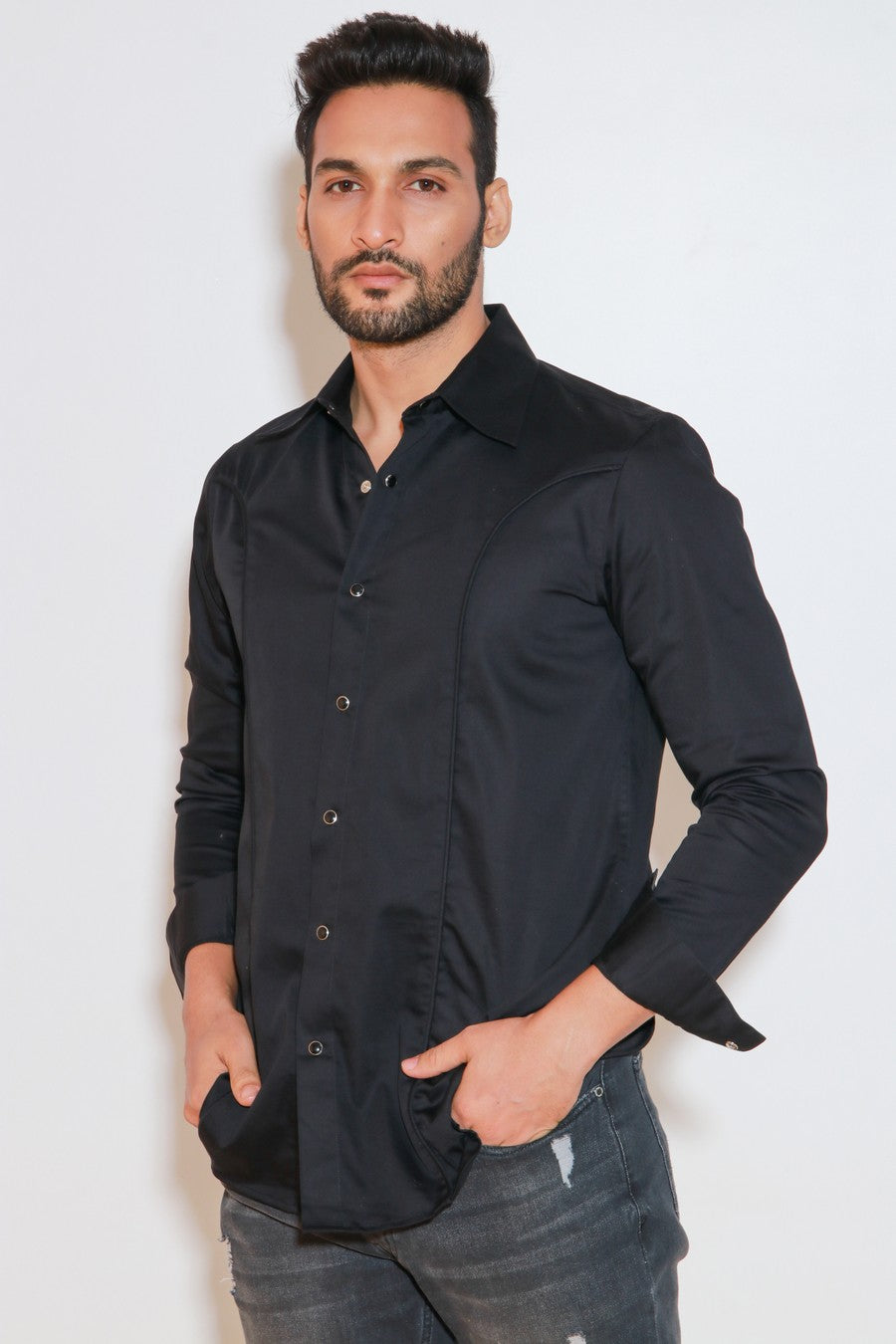 Charcoal shirt with press buttons