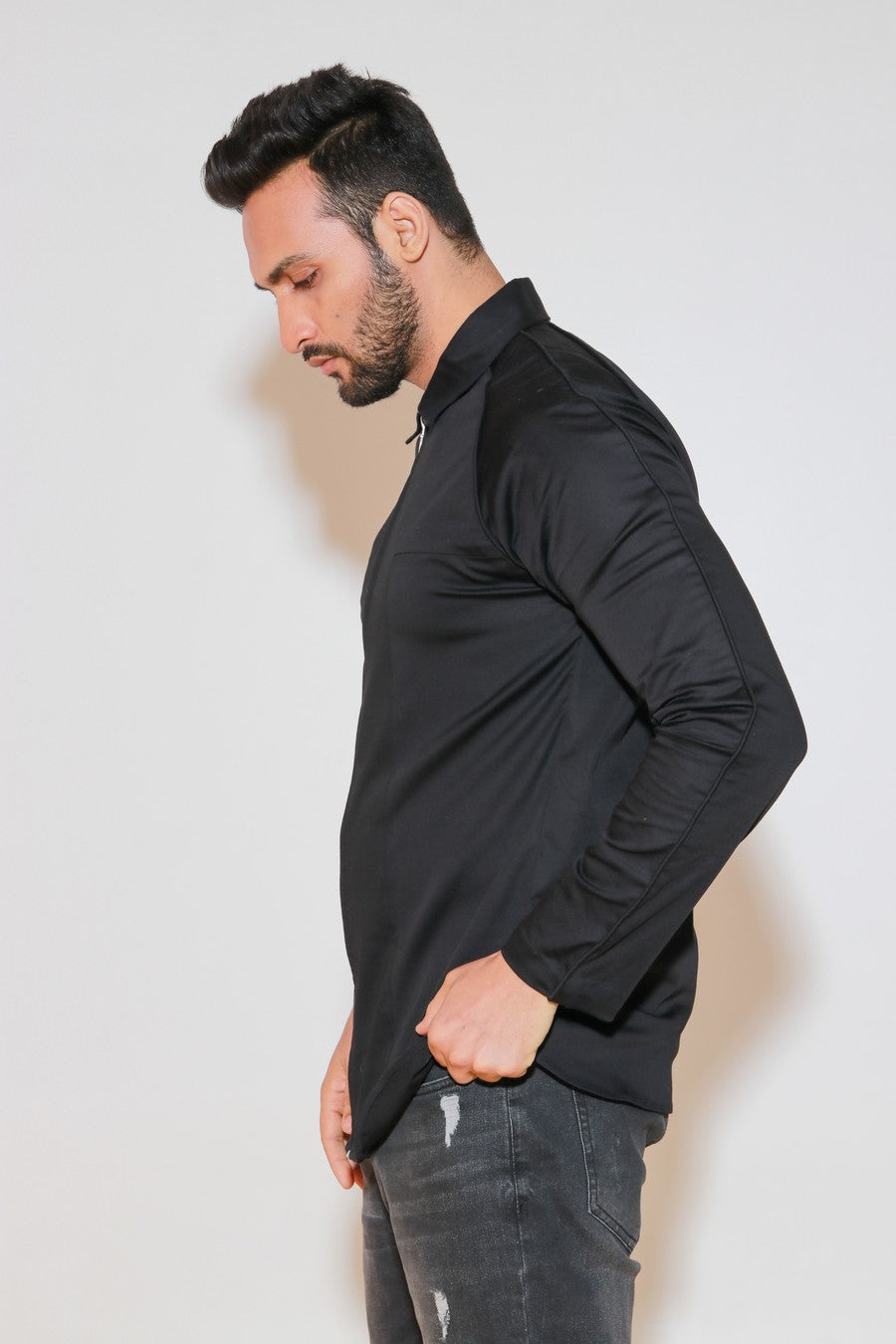 Charcoal shirt with press buttons