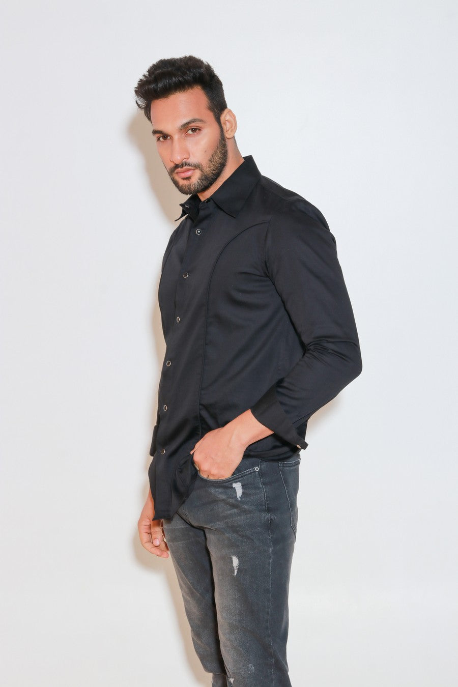 Charcoal shirt with press buttons