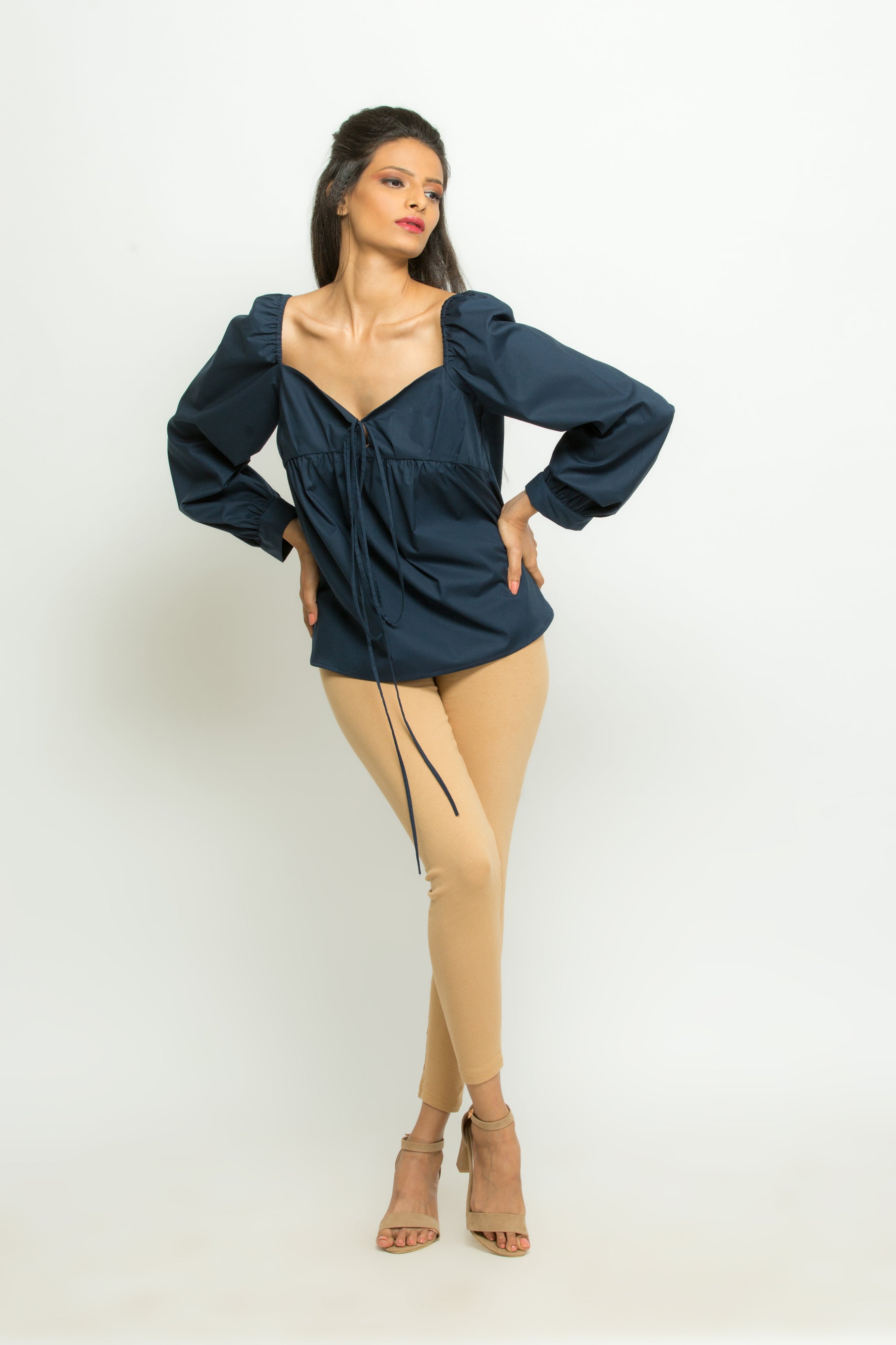 Blue Blouson with frilled sleeves