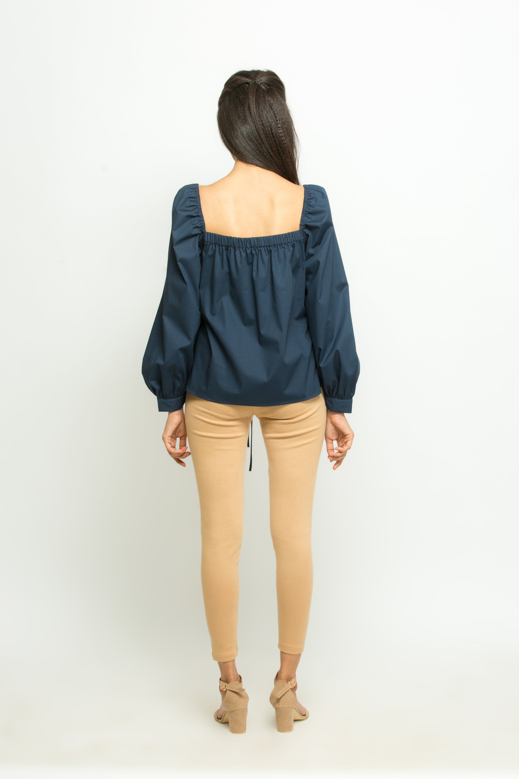 Blue Blouson with frilled sleeves