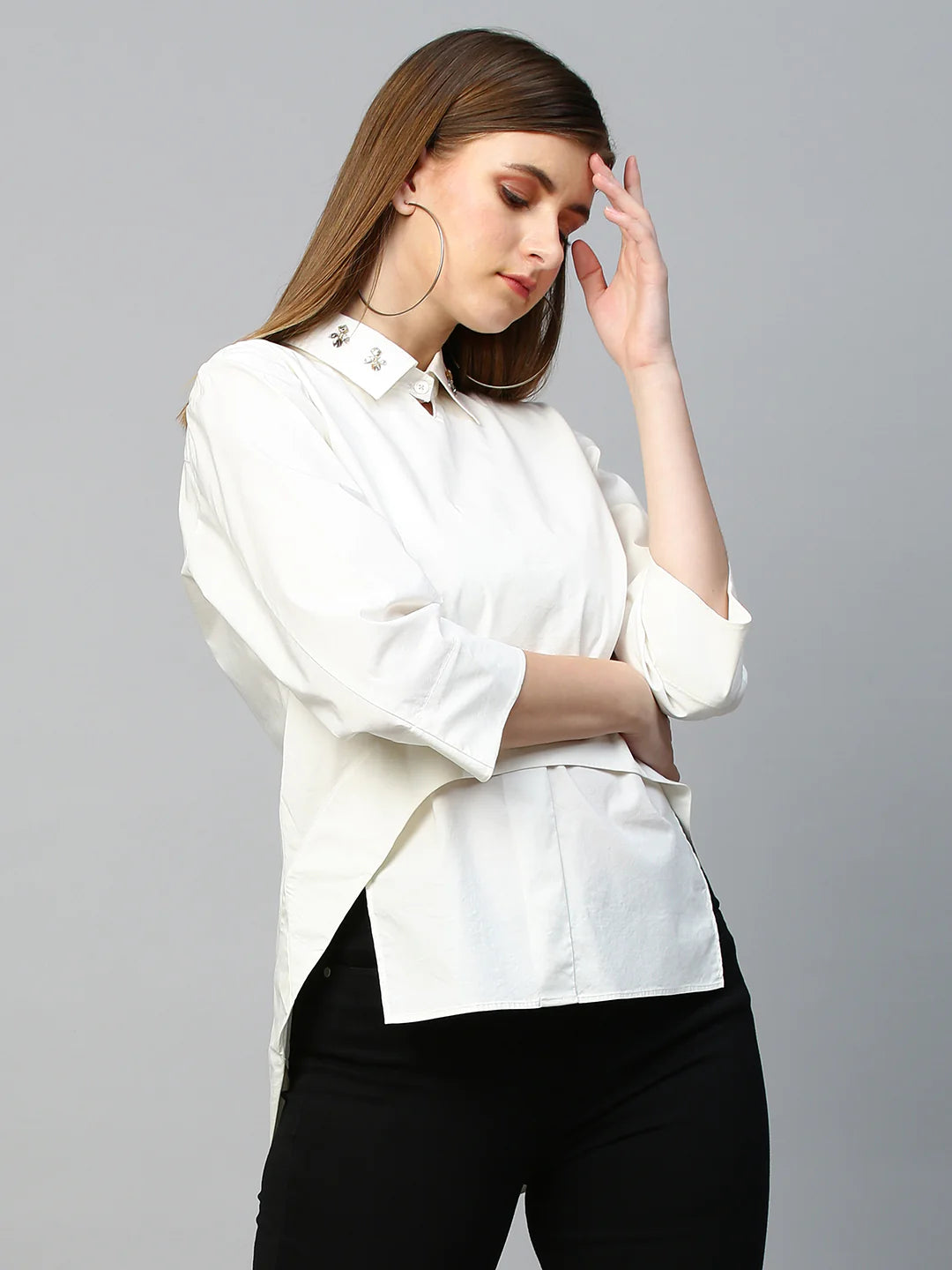 Top with embroidered collar and deconstructed front and back