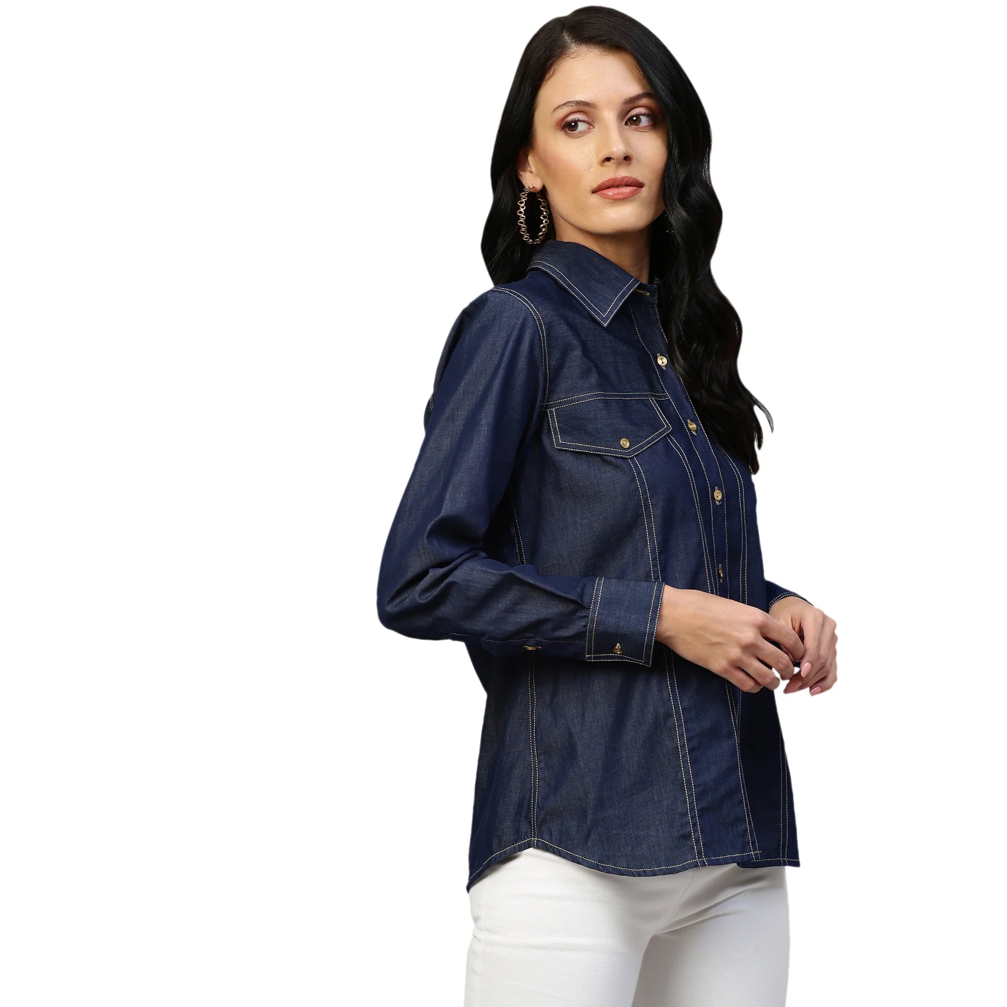 Denim shirt with embellishments