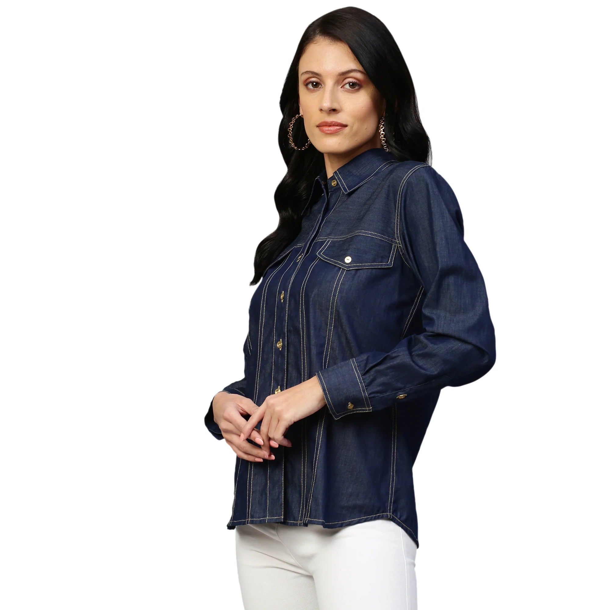 Denim shirt with embellishments