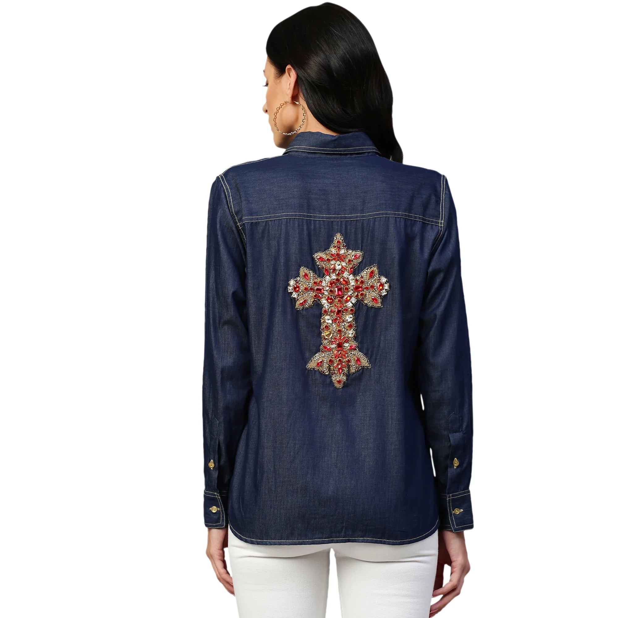 Denim shirt with embellishments