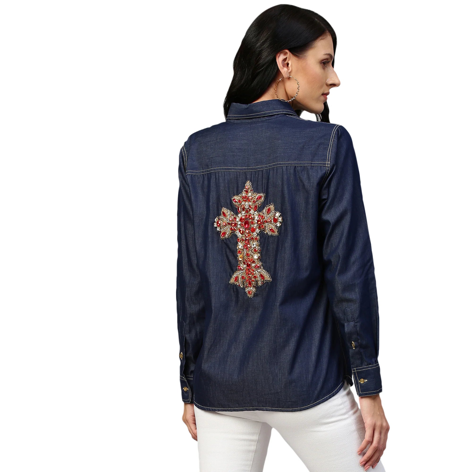 Denim shirt with embellishments