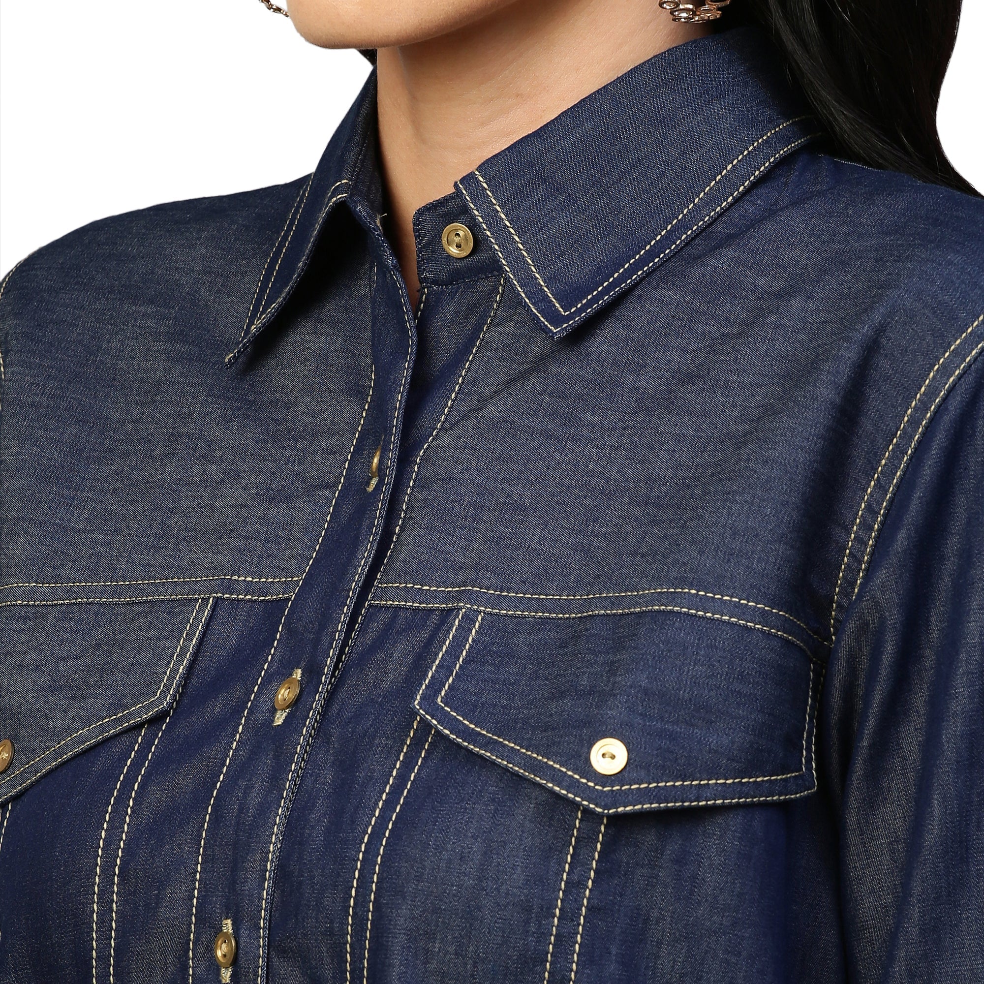 Denim shirt with embellishments