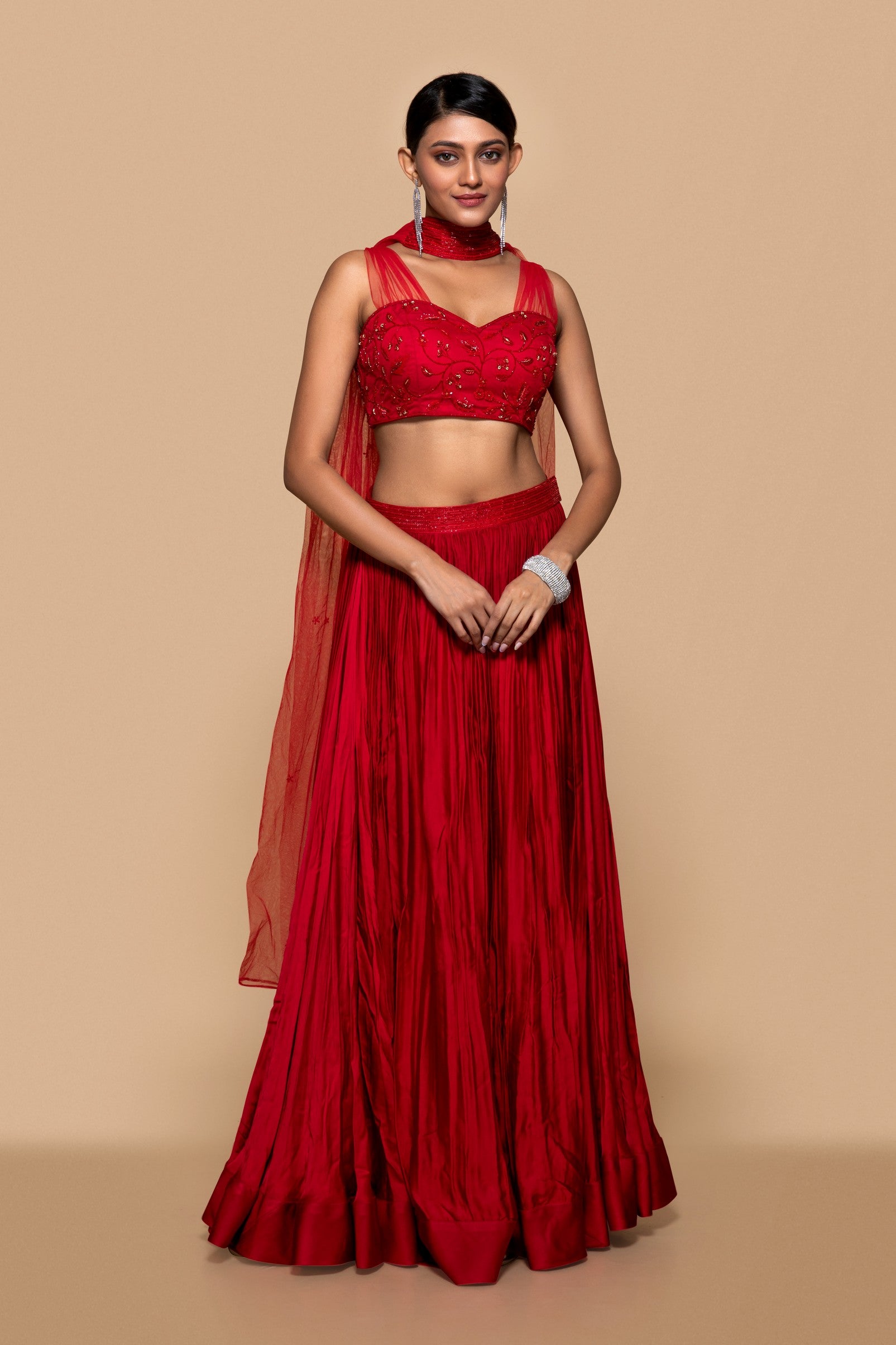 Red lehenga Set With Choker Dupatta