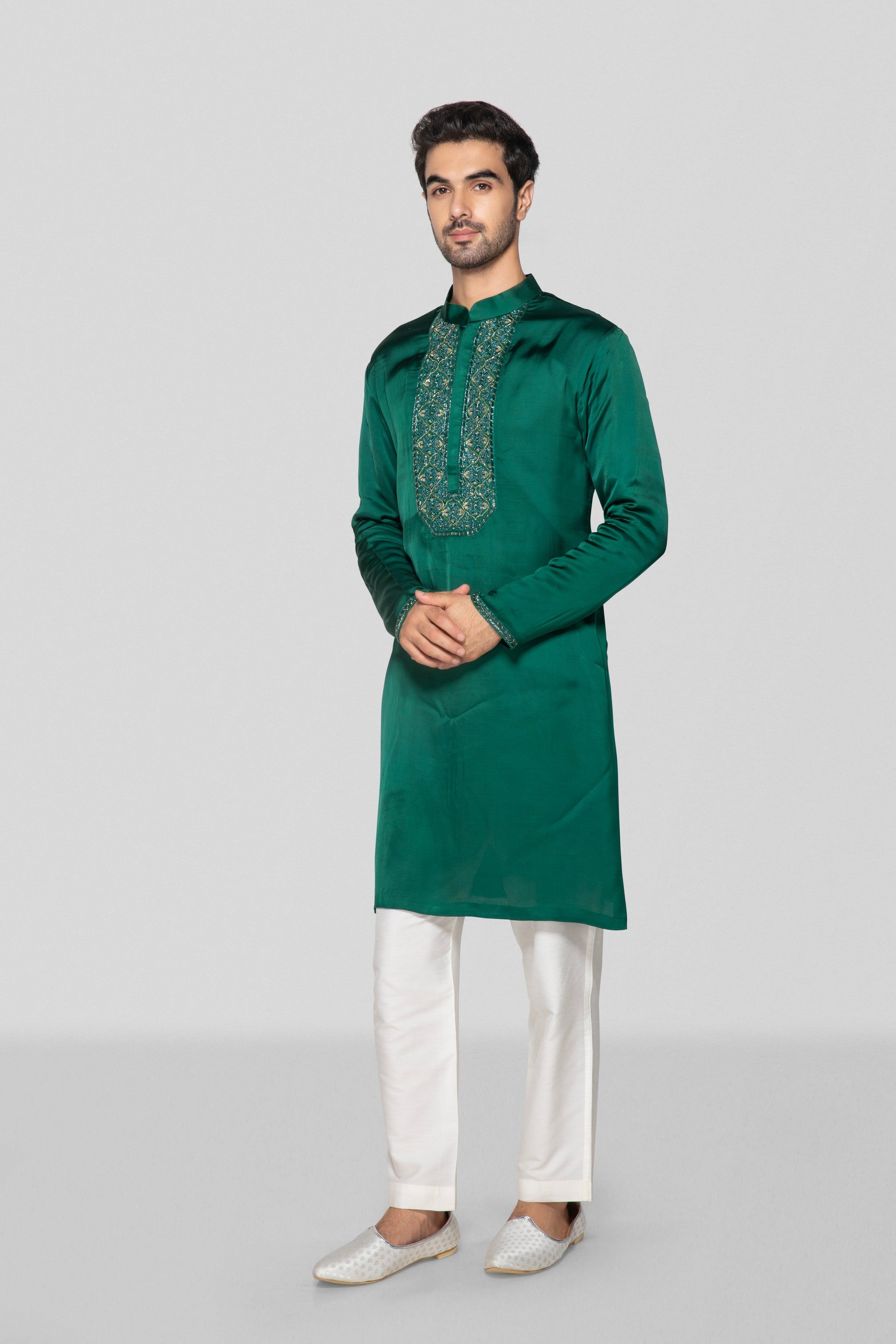 Green Embroidered Kurta Set