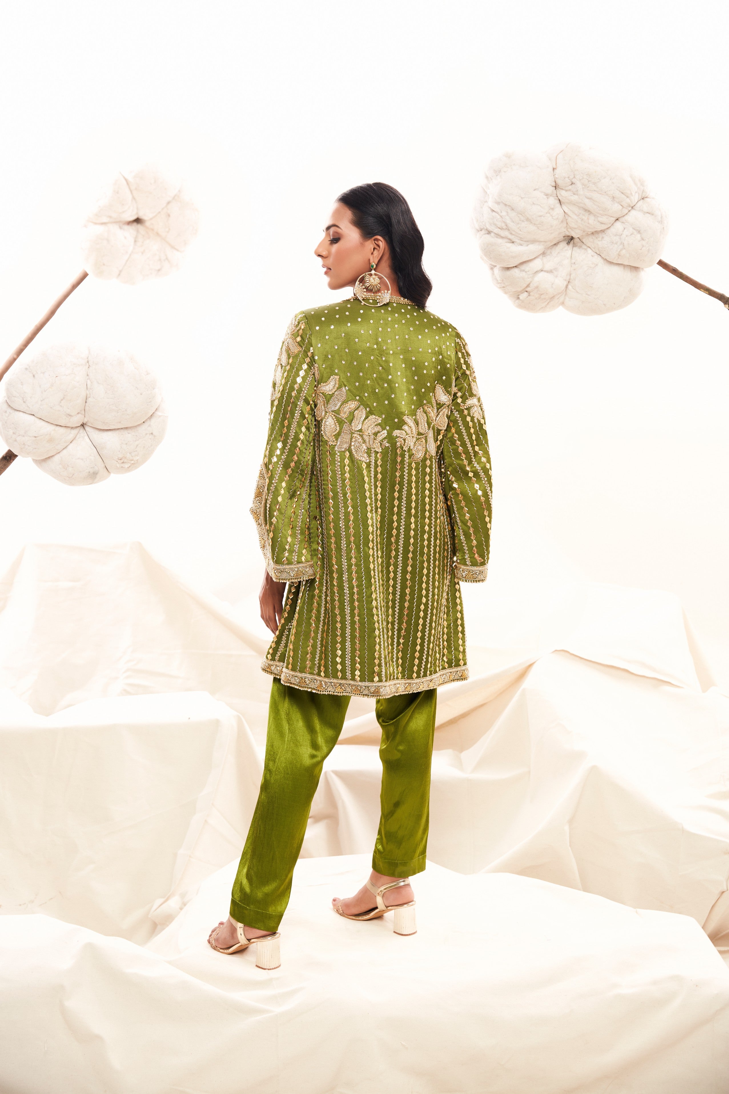 Embellished jacket with bustier and dhoti pants