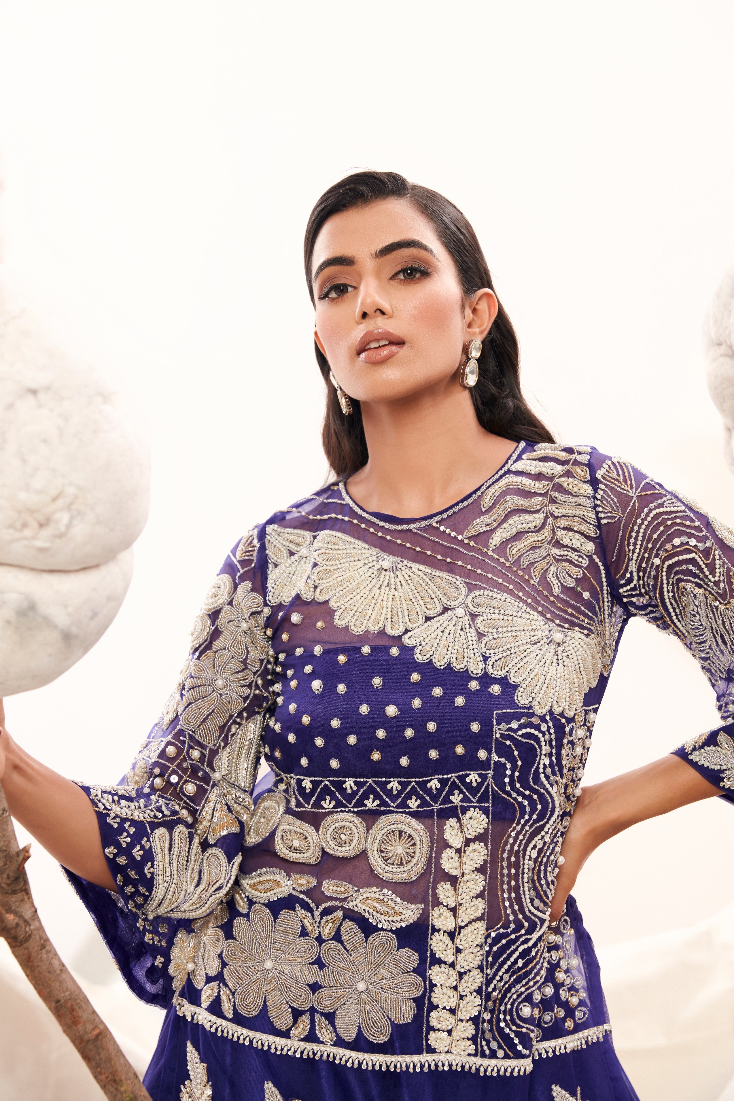 Intricately embroidered kurta with glamorous slit pants