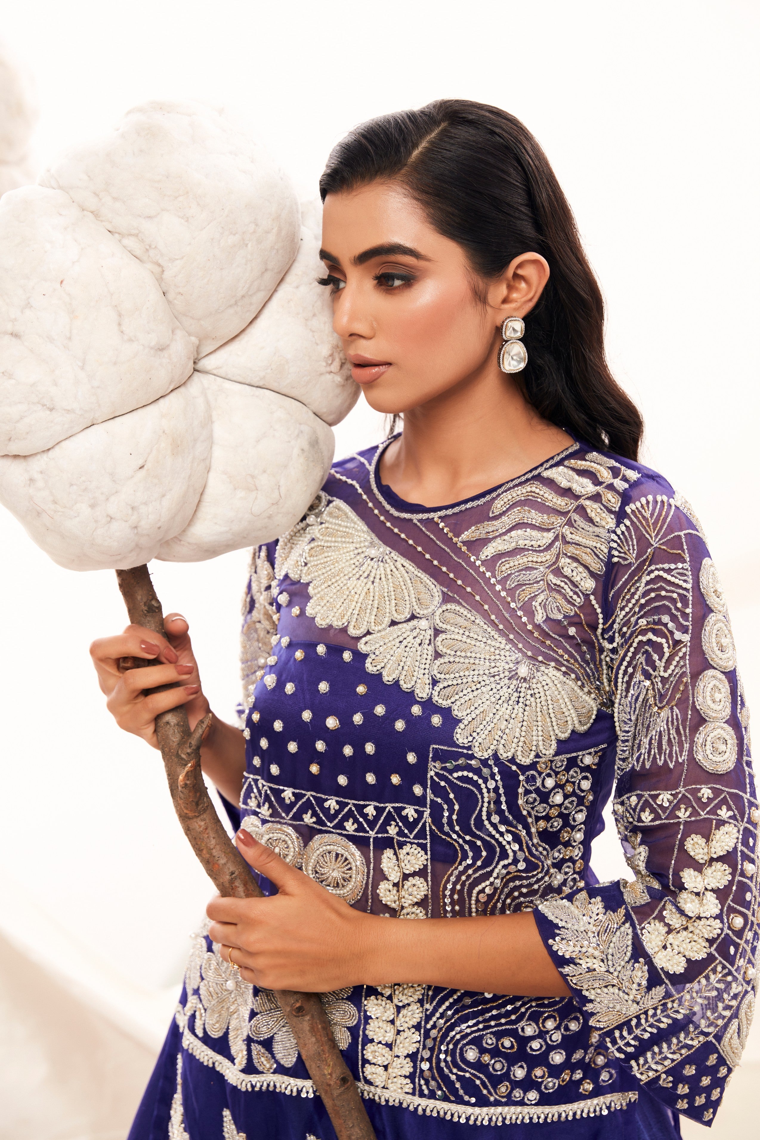 Intricately embroidered kurta with glamorous slit pants