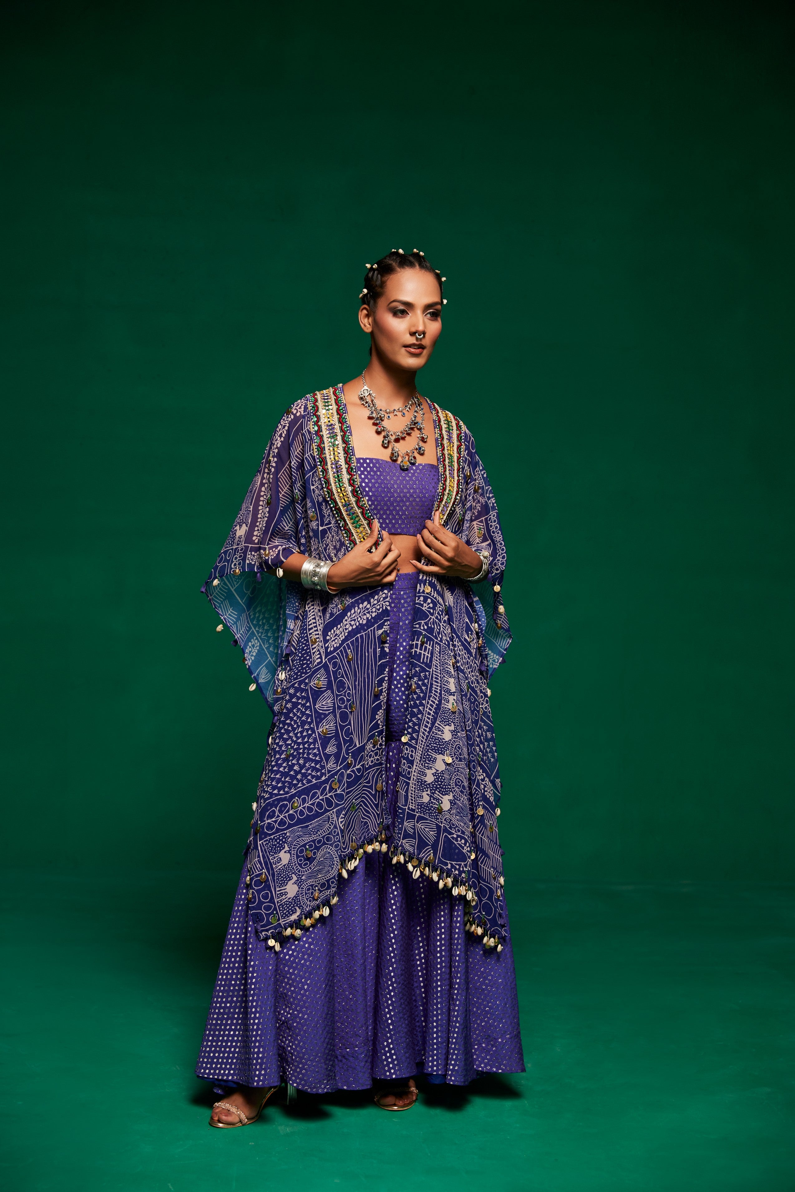 blue Georgette cape with tube top & sharara pants