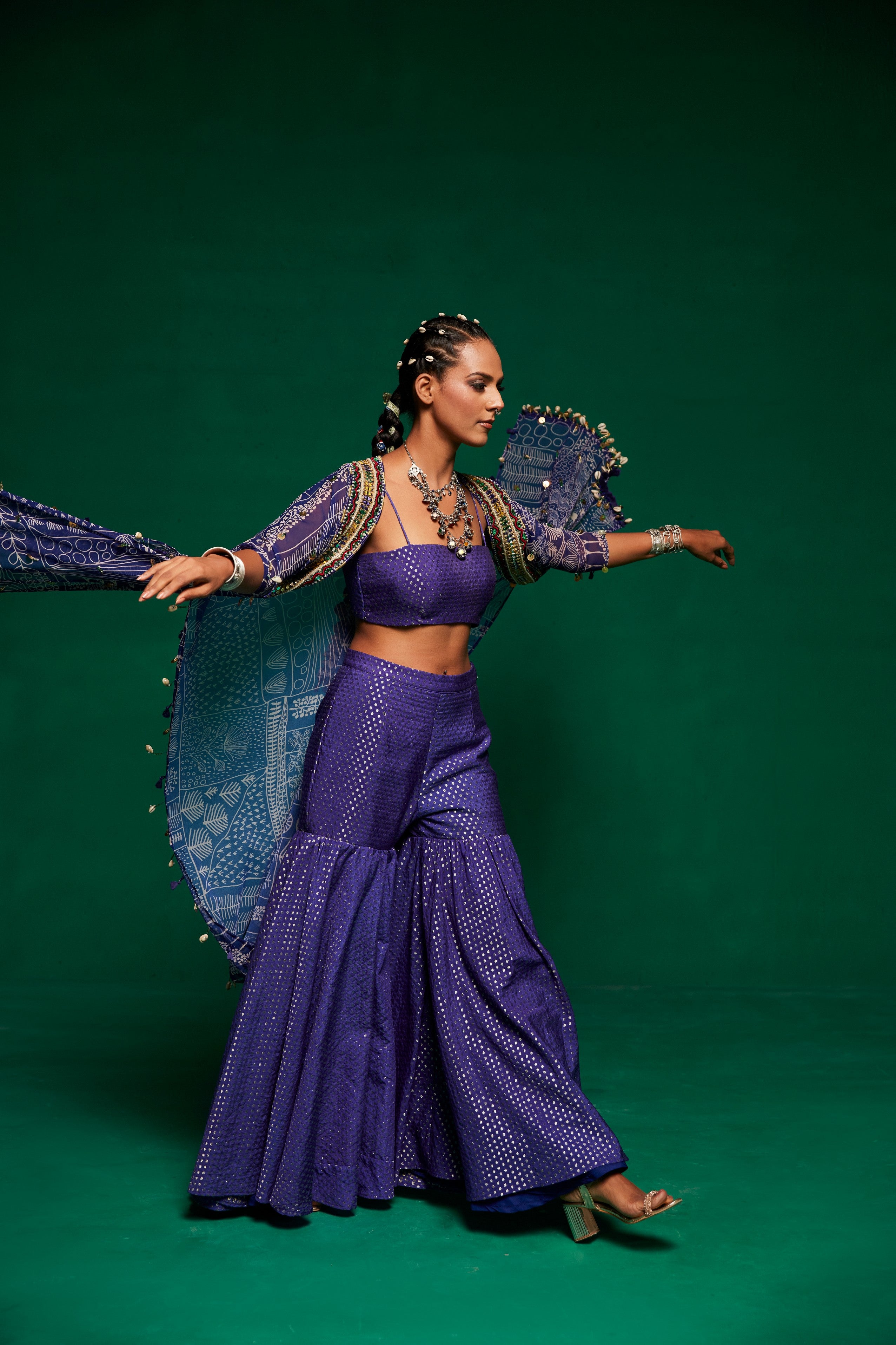 blue Georgette cape with tube top & sharara pants