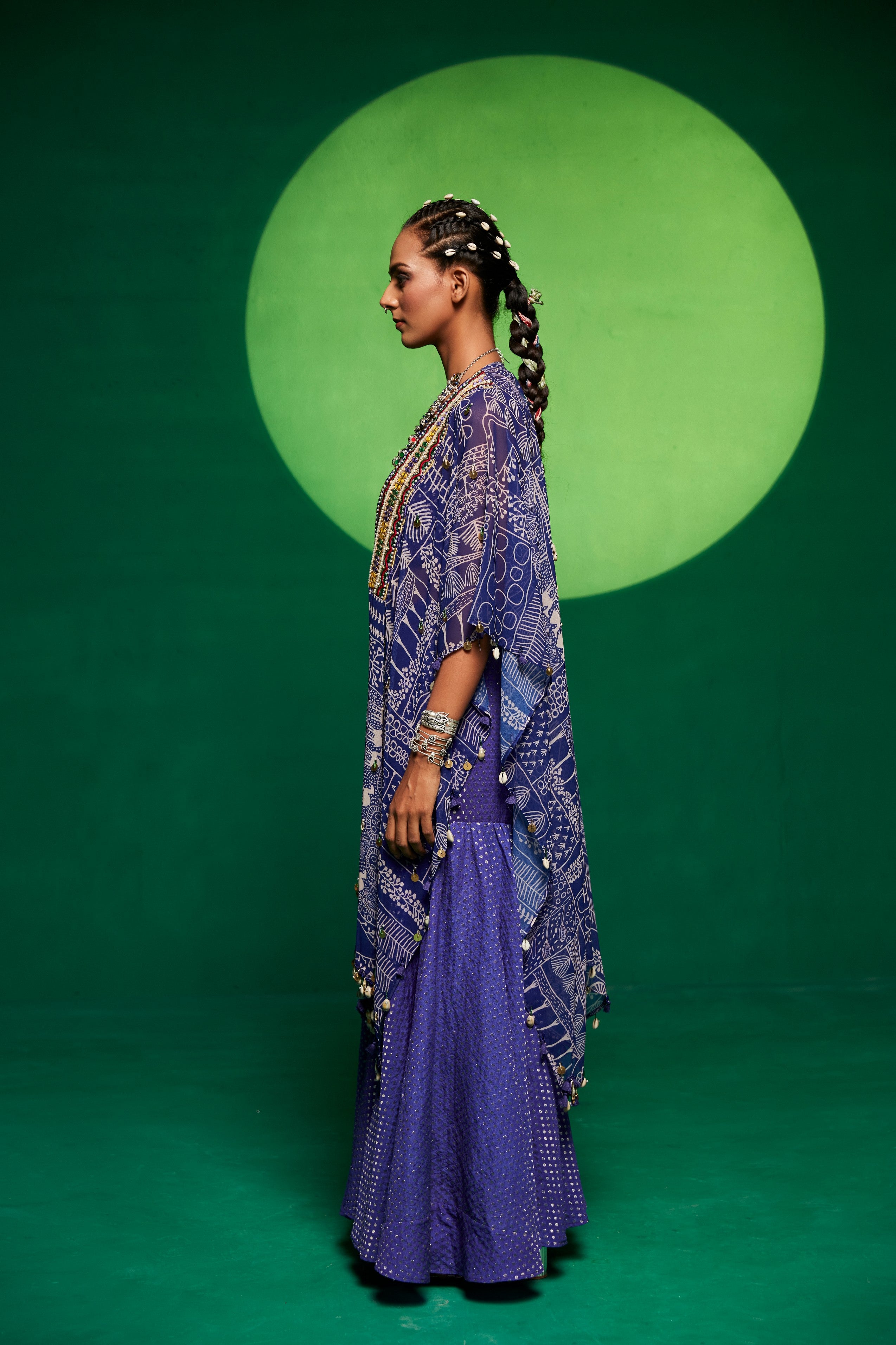 blue Georgette cape with tube top & sharara pants