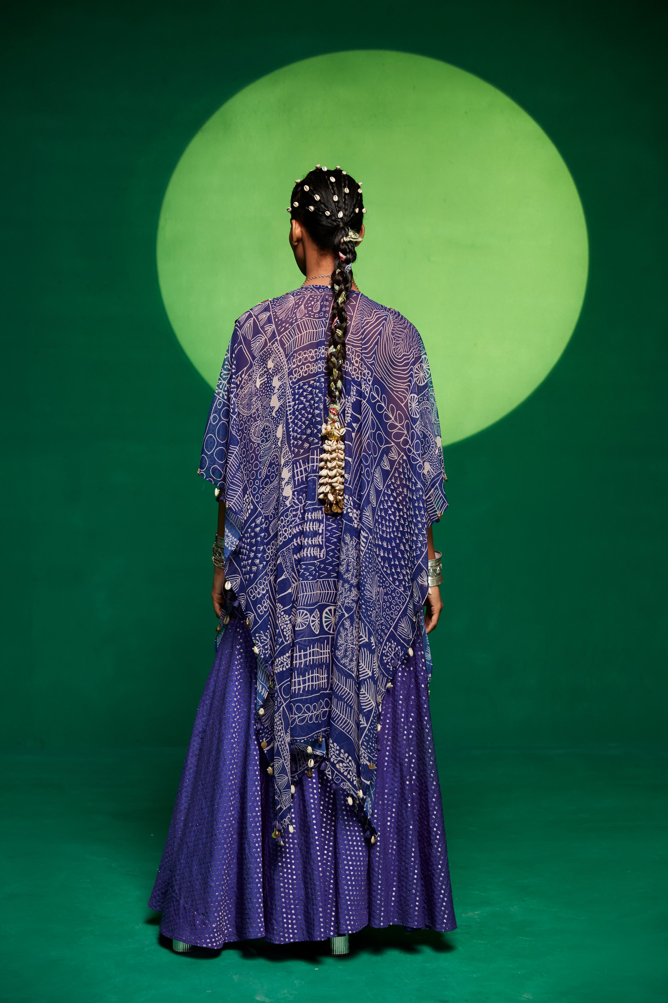 blue Georgette cape with tube top & sharara pants