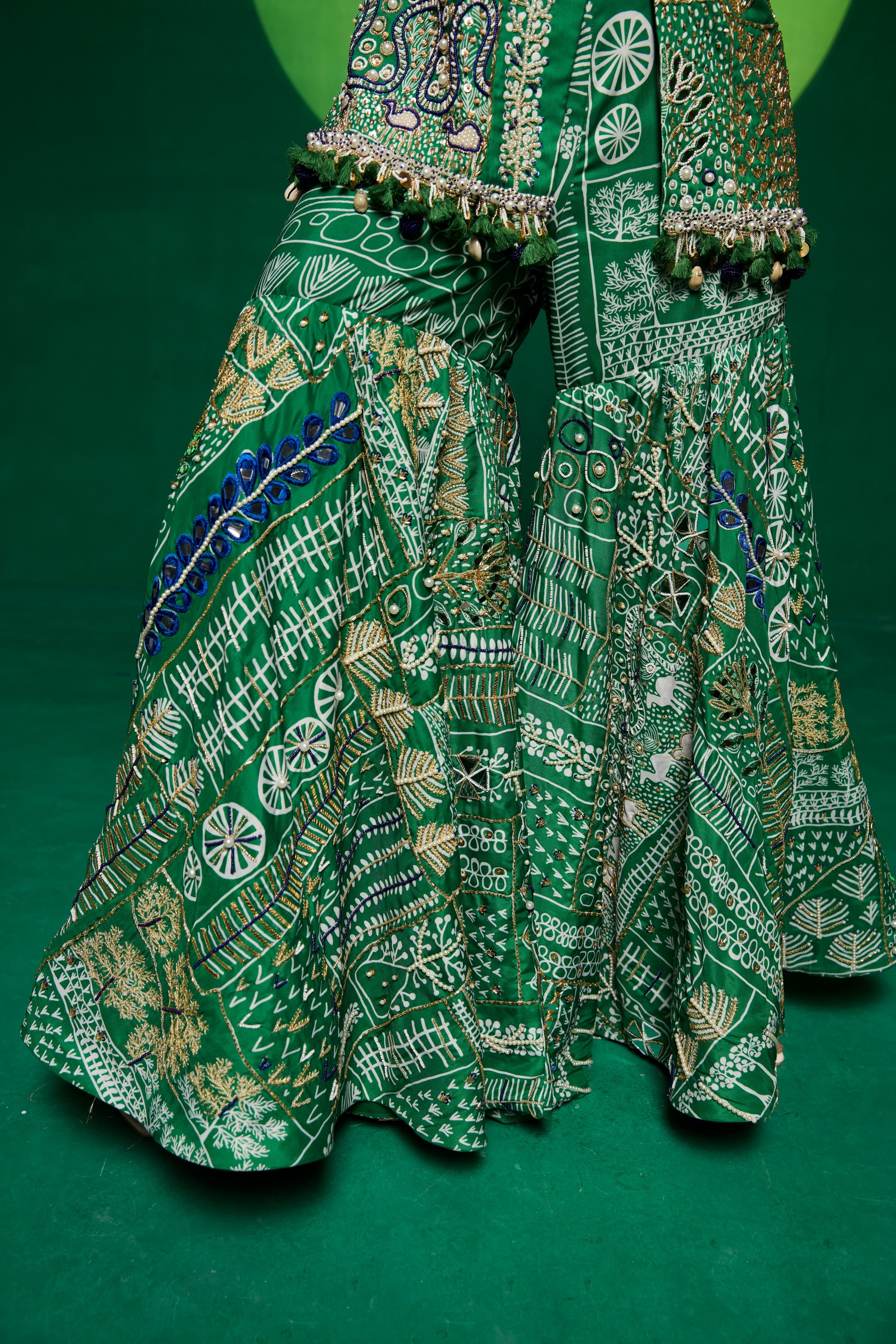 Green jacket style kurta with sharara pants