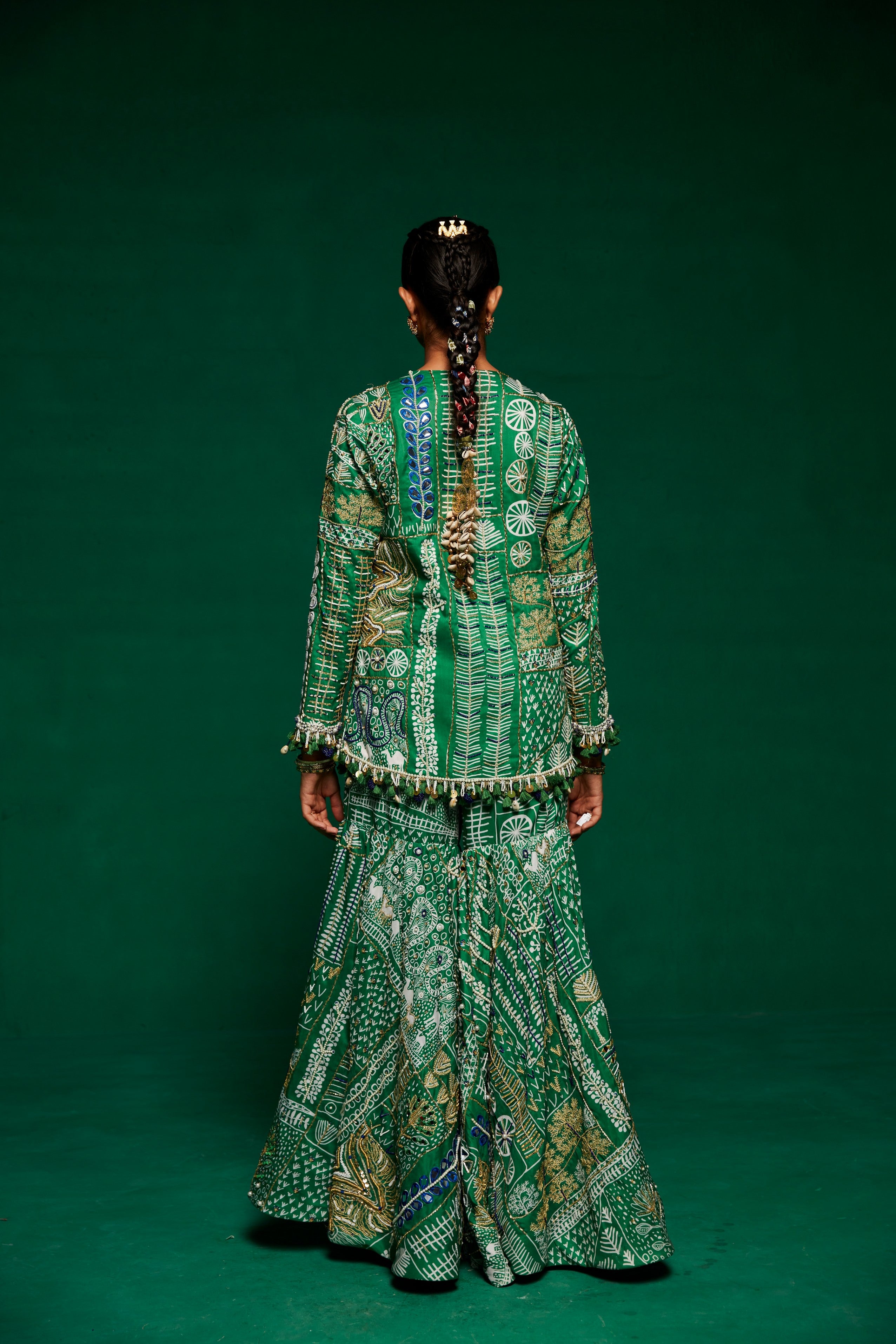 Green jacket style kurta with sharara pants