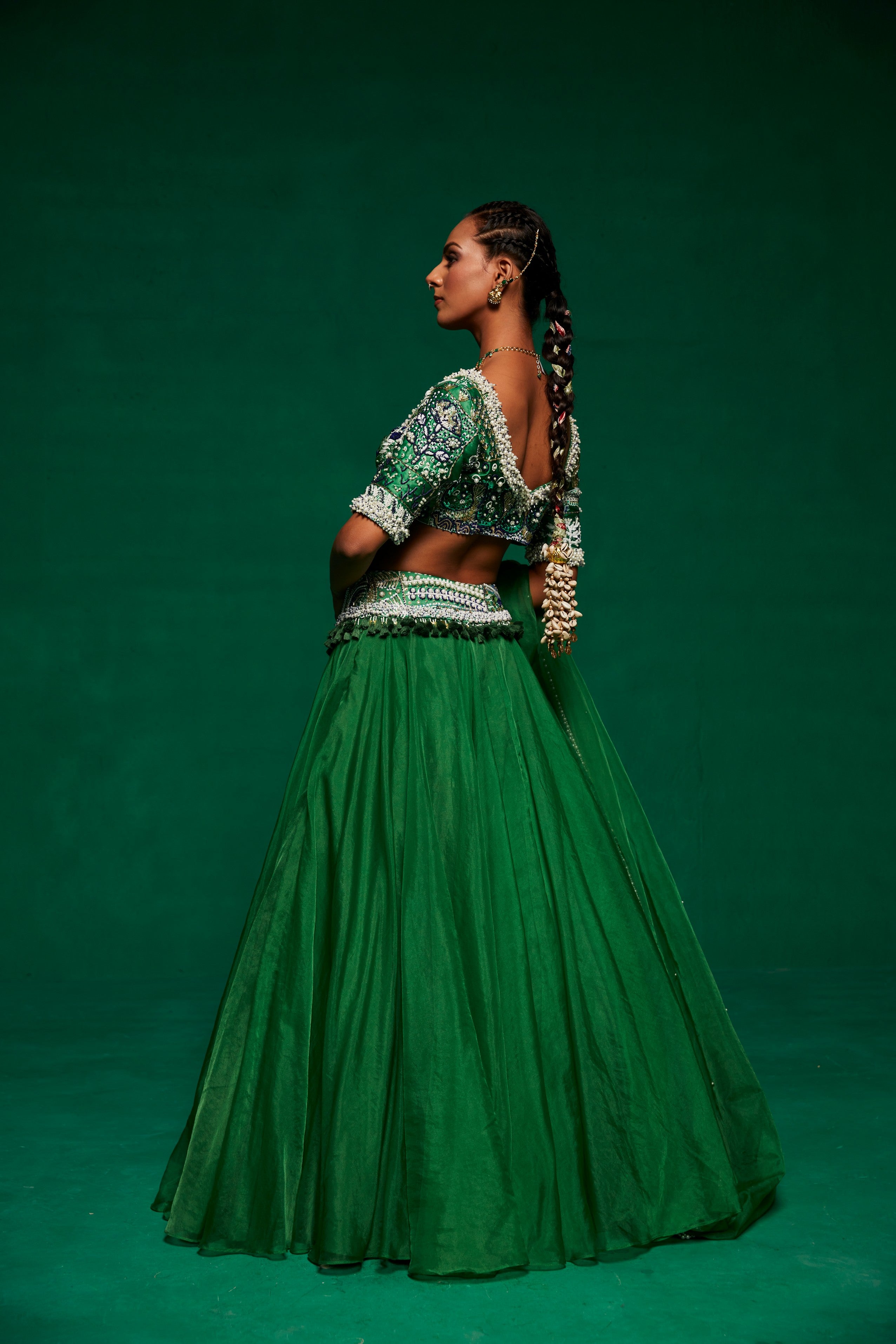 Green embellished lehenga