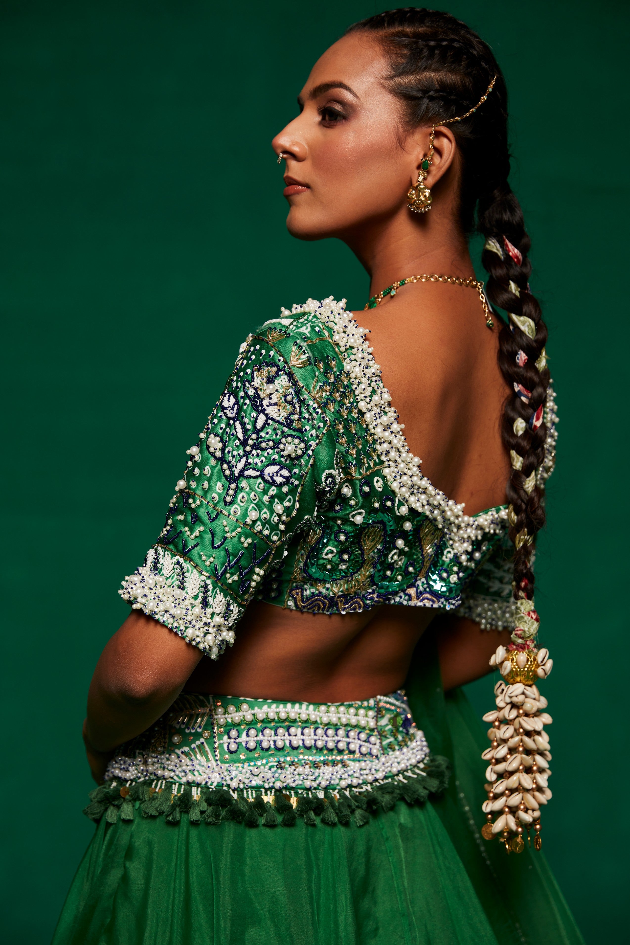 Green embellished lehenga