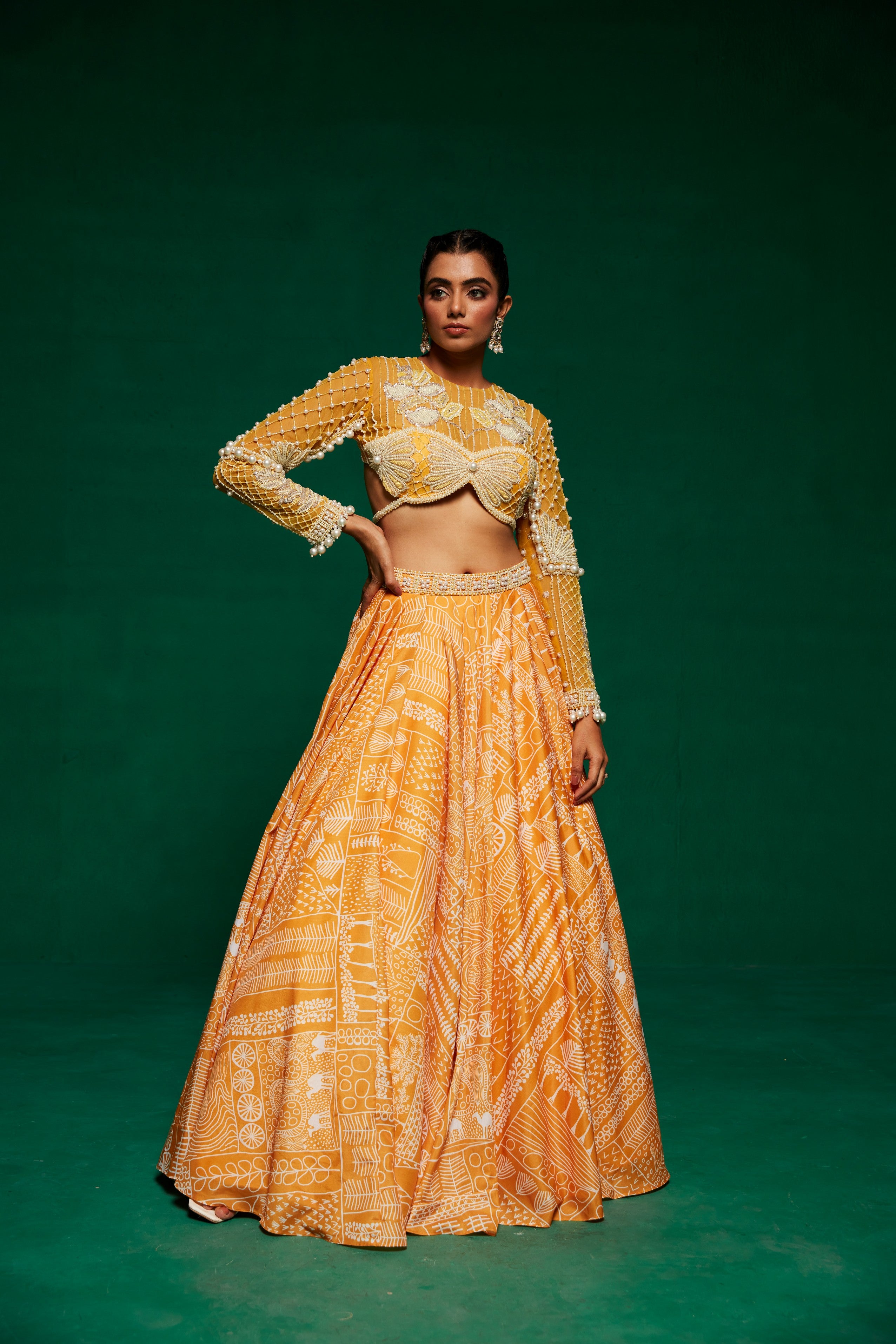 Yellow printed lehenga set