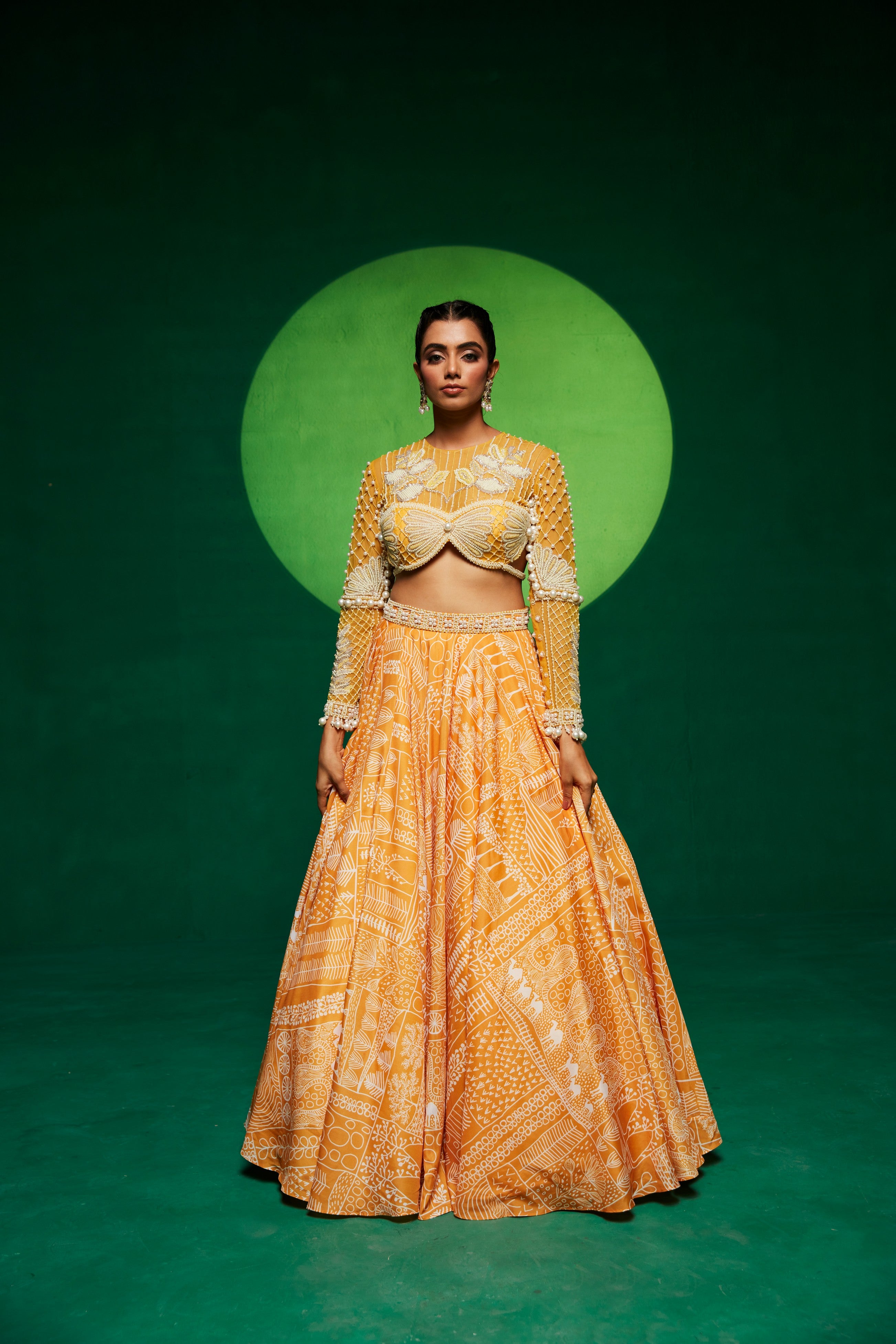 Yellow printed lehenga set