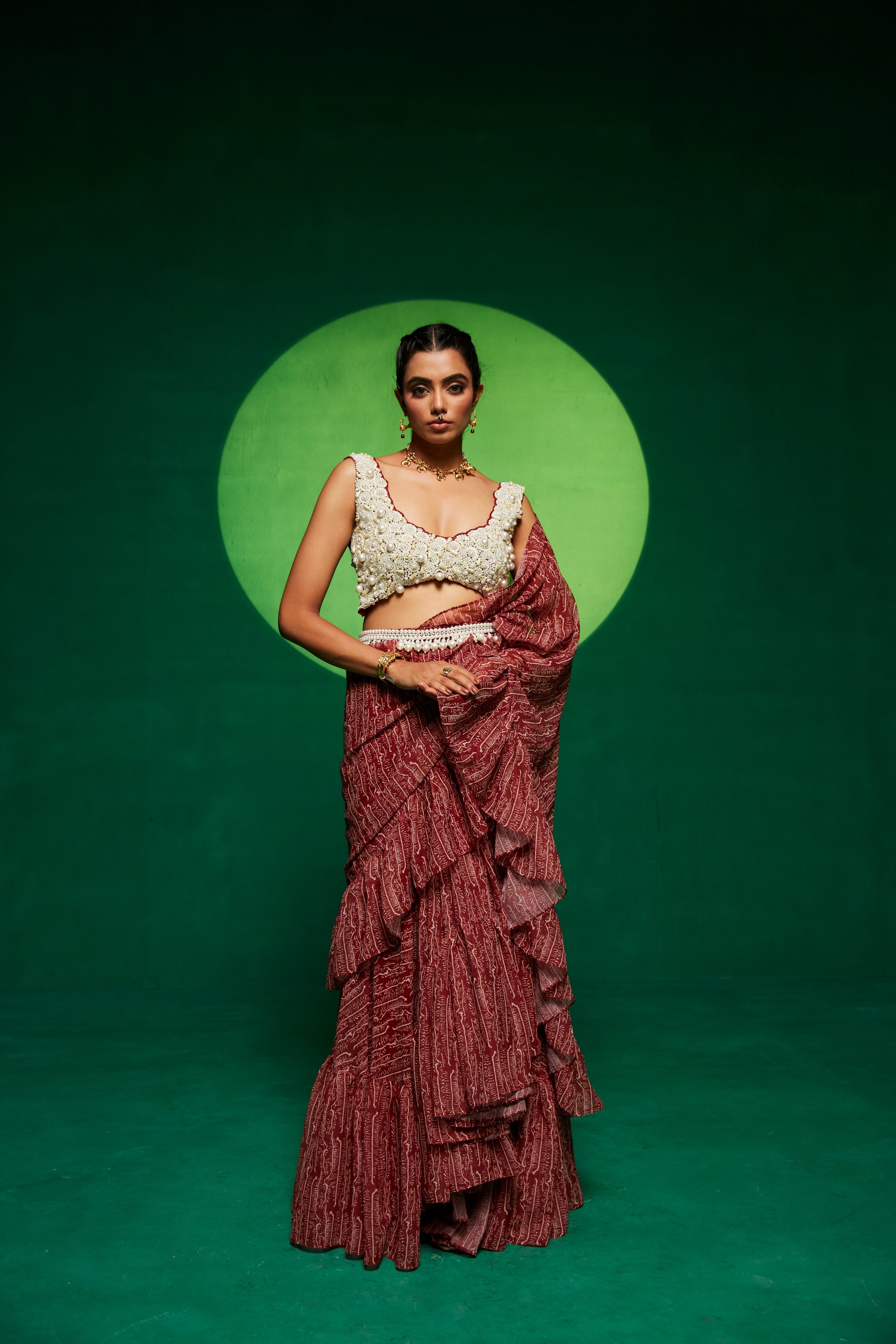 Payal & Zinal's signature pre-draped ruffle saree