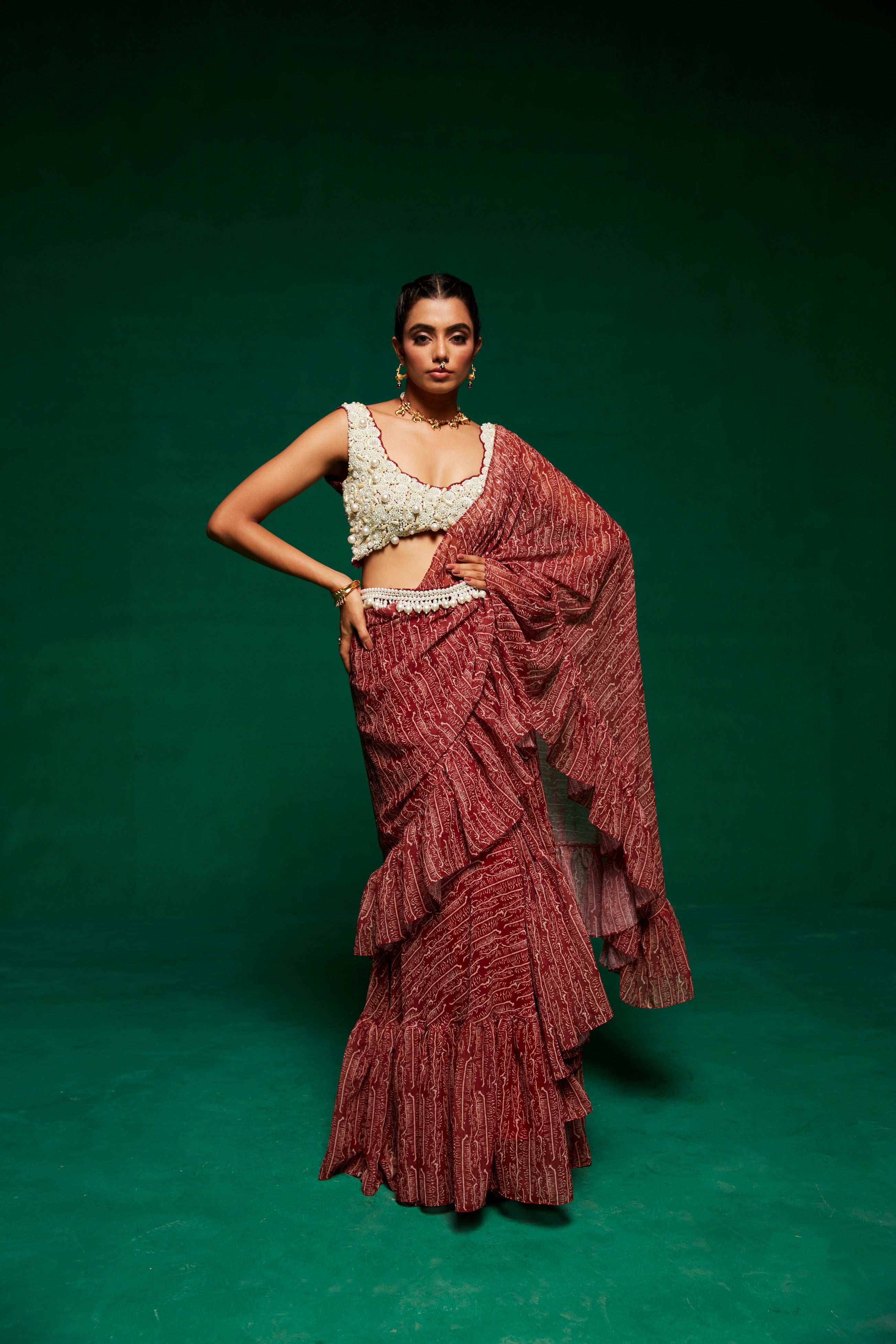 Payal & Zinal's signature pre-draped ruffle saree