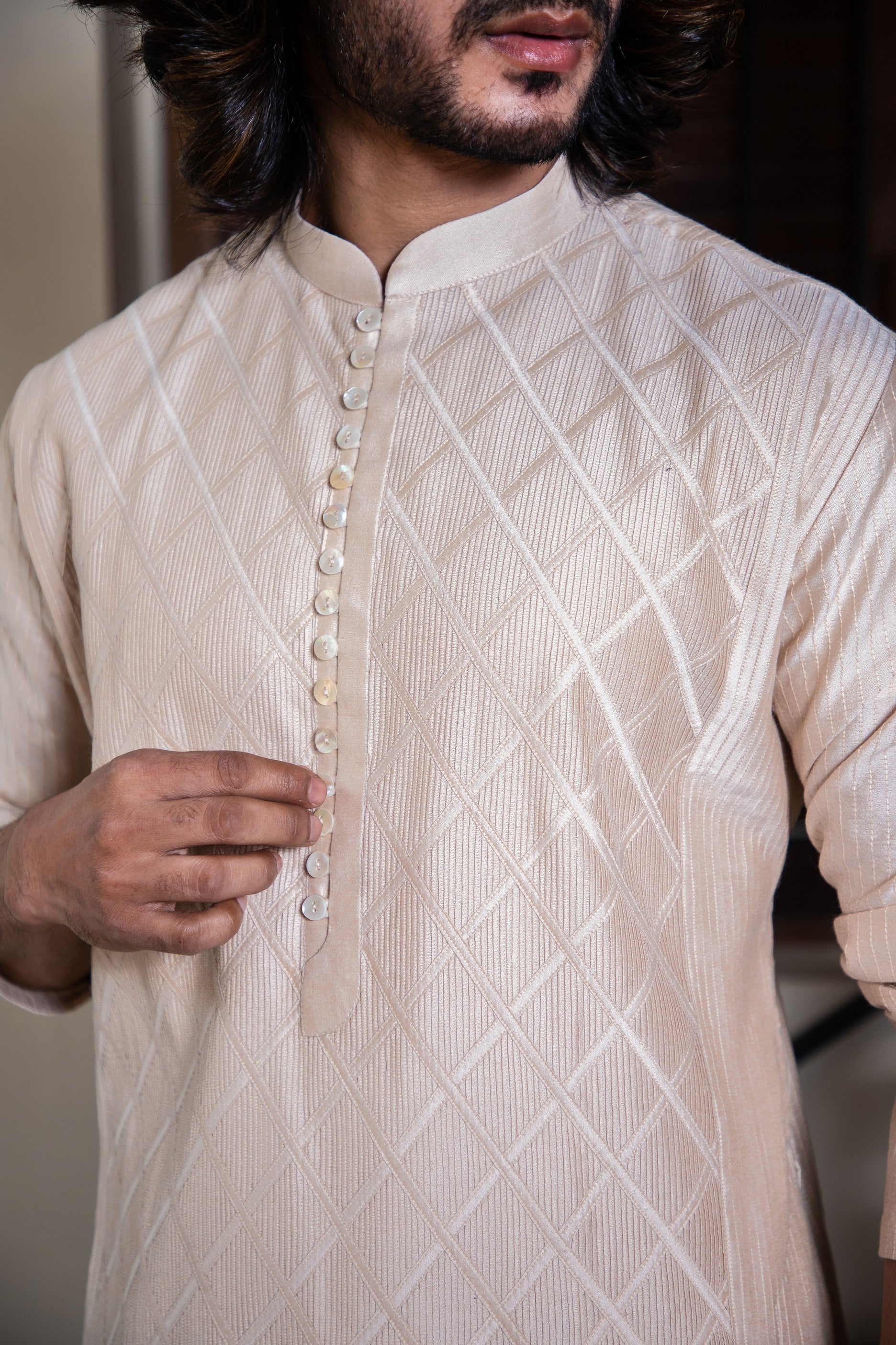 Pearl white pintuck kurta