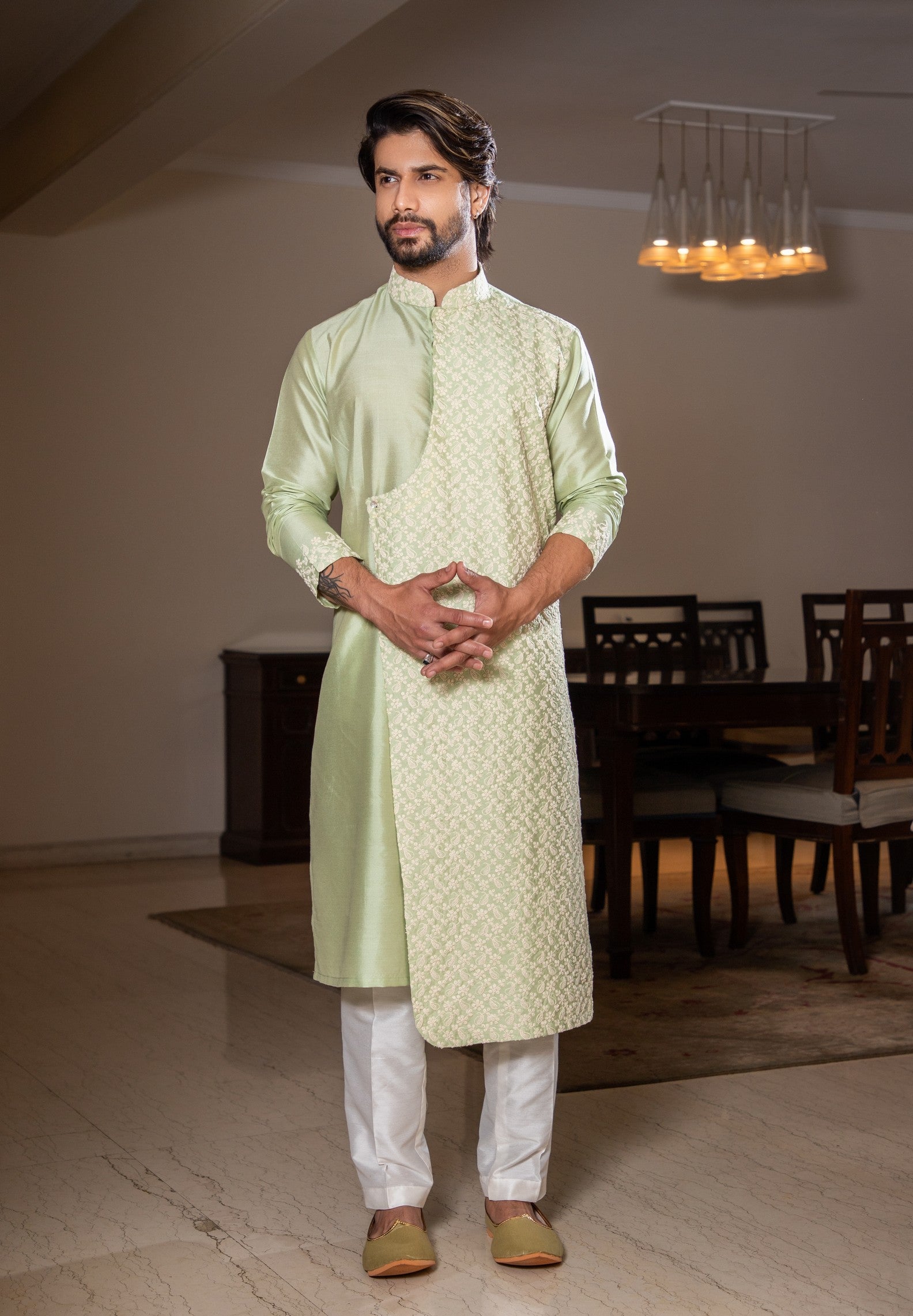 Light green layered kurta Set