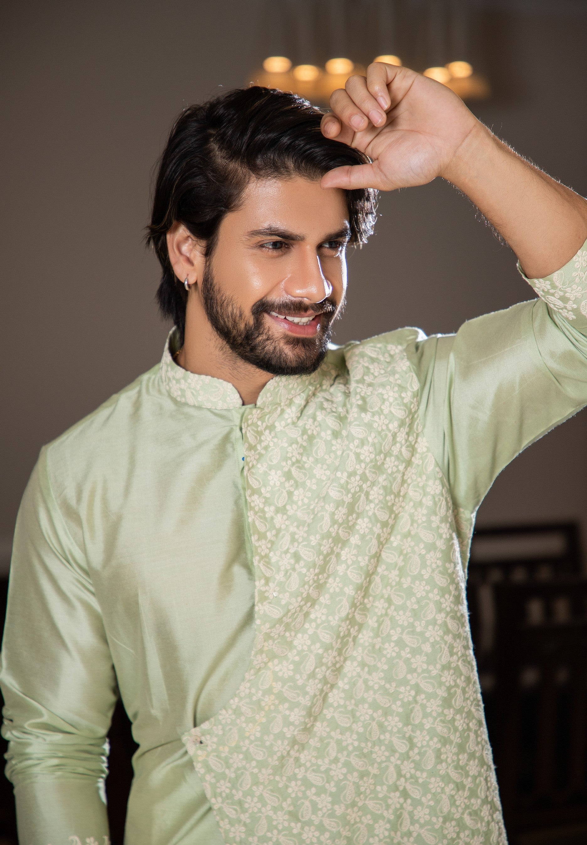 Light green layered kurta Set