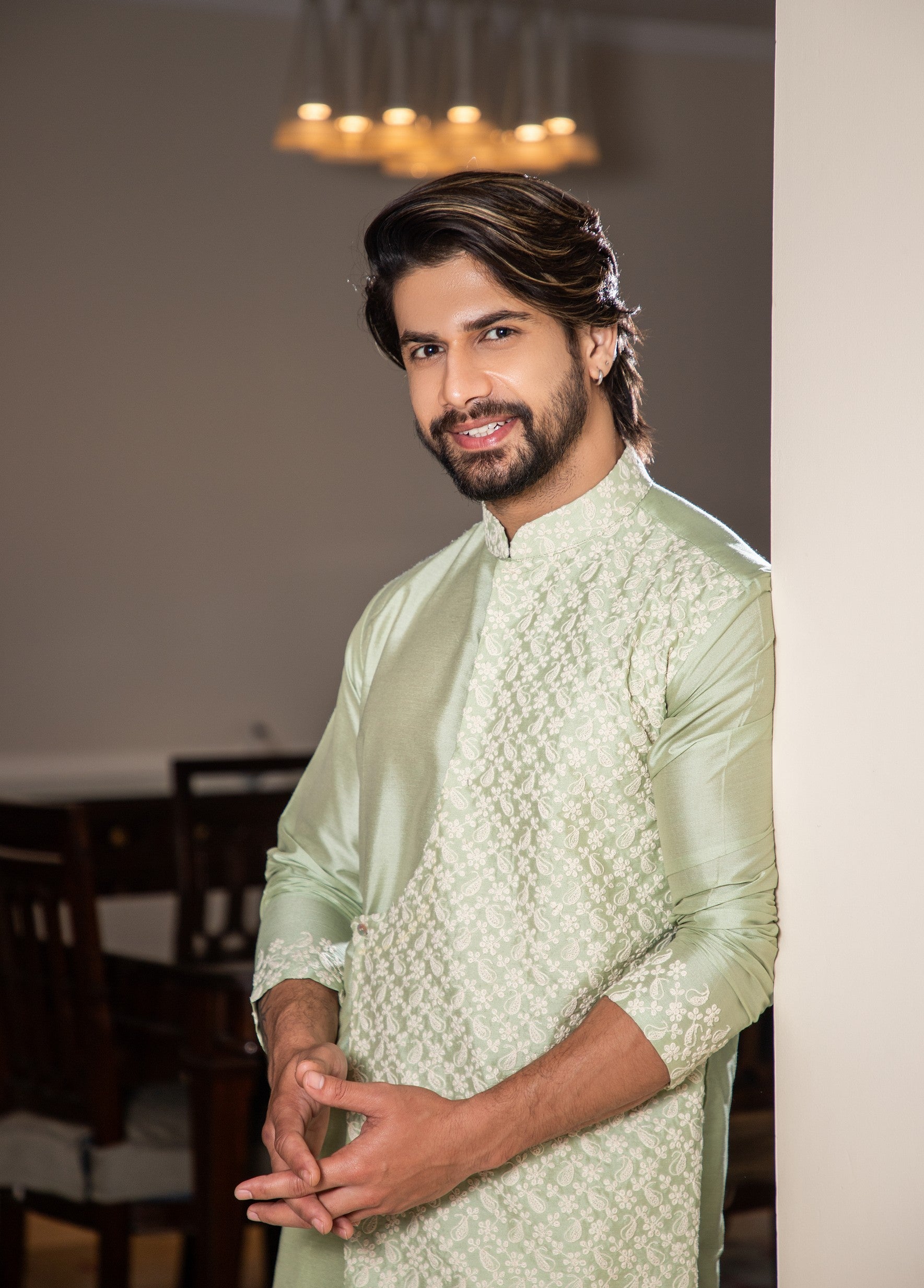 Light green layered kurta Set