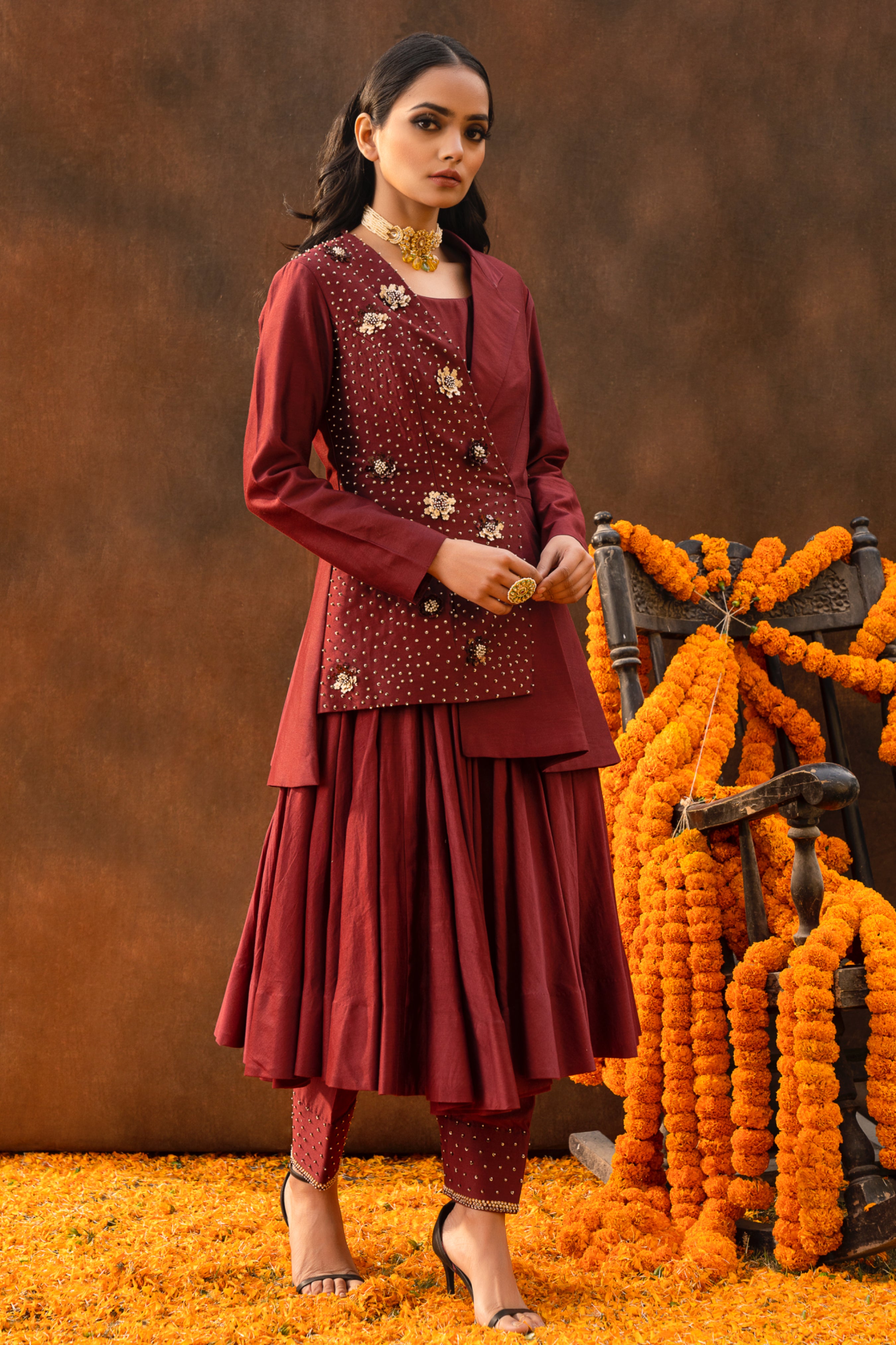 Maroon Anarkali Kurta Set