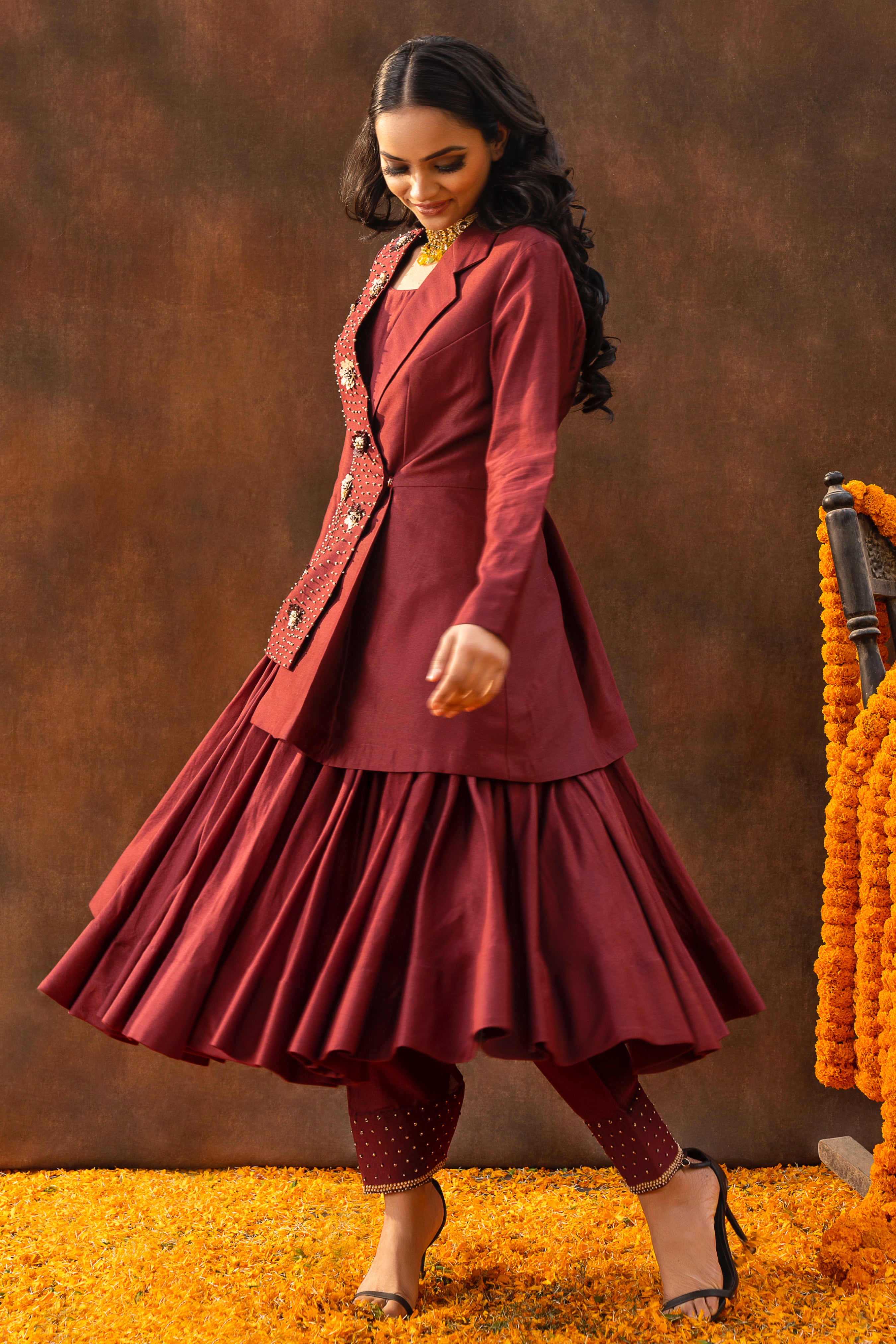 Maroon Anarkali Kurta Set