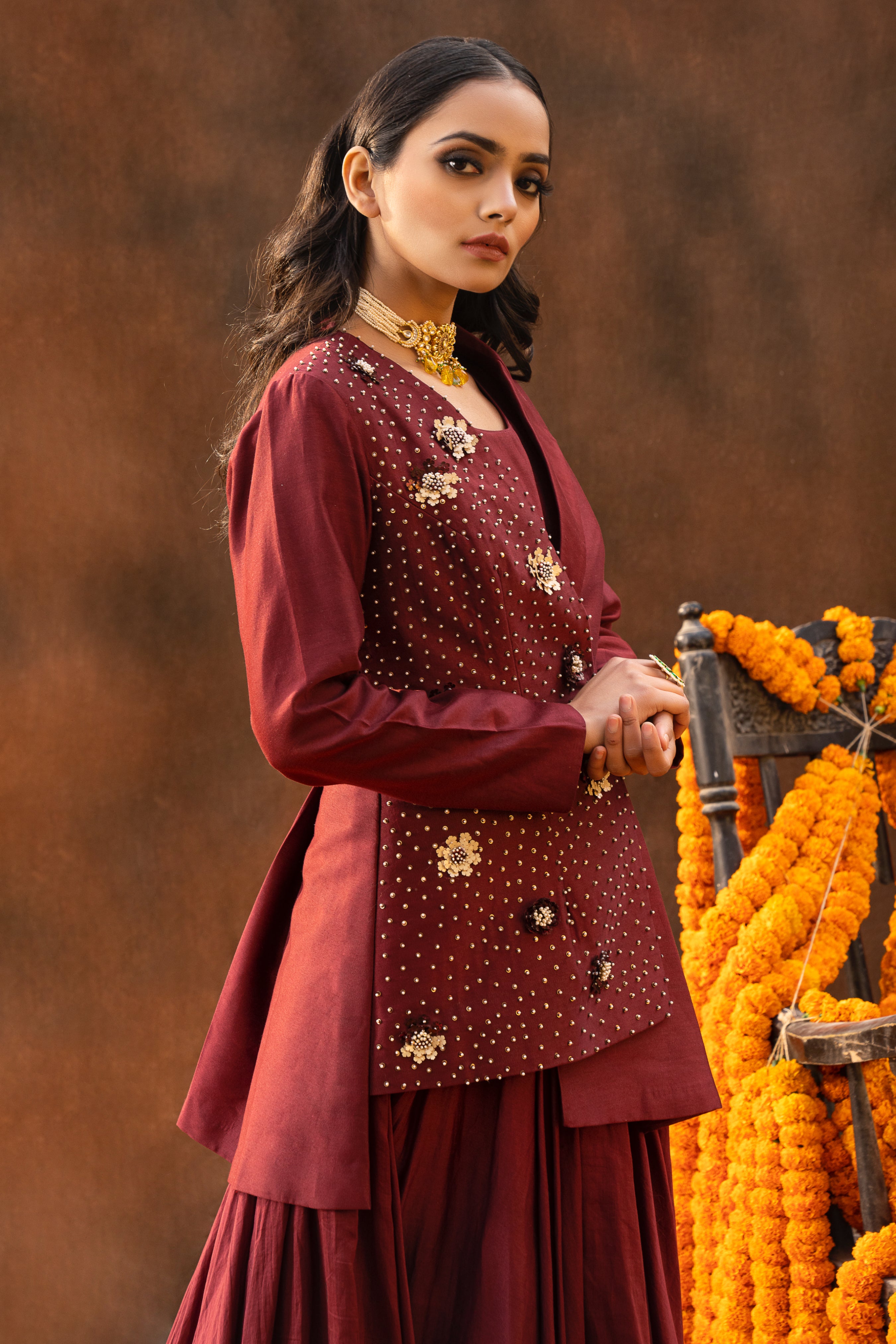 Maroon Anarkali Kurta Set