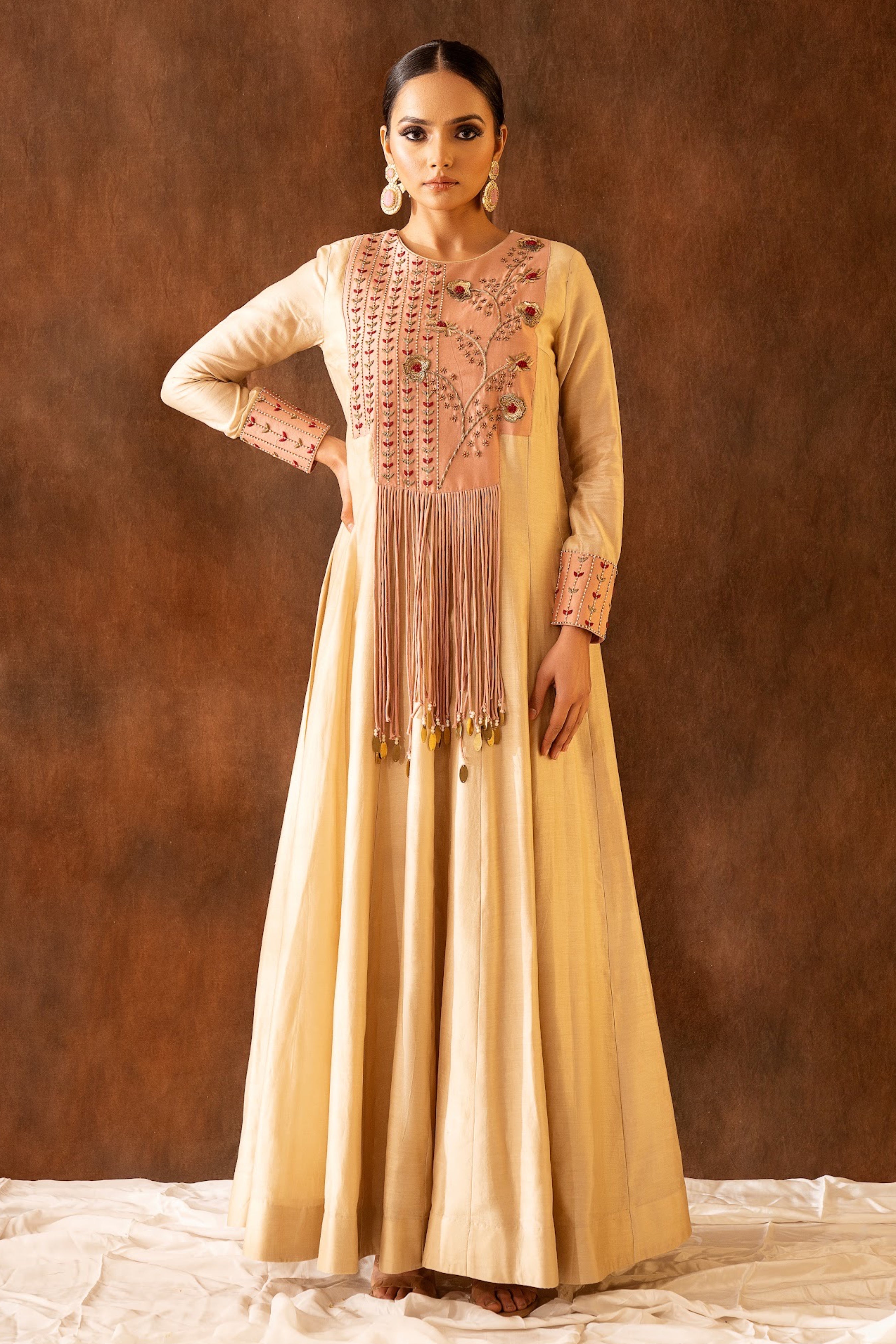 Nude colored full-length anarkali