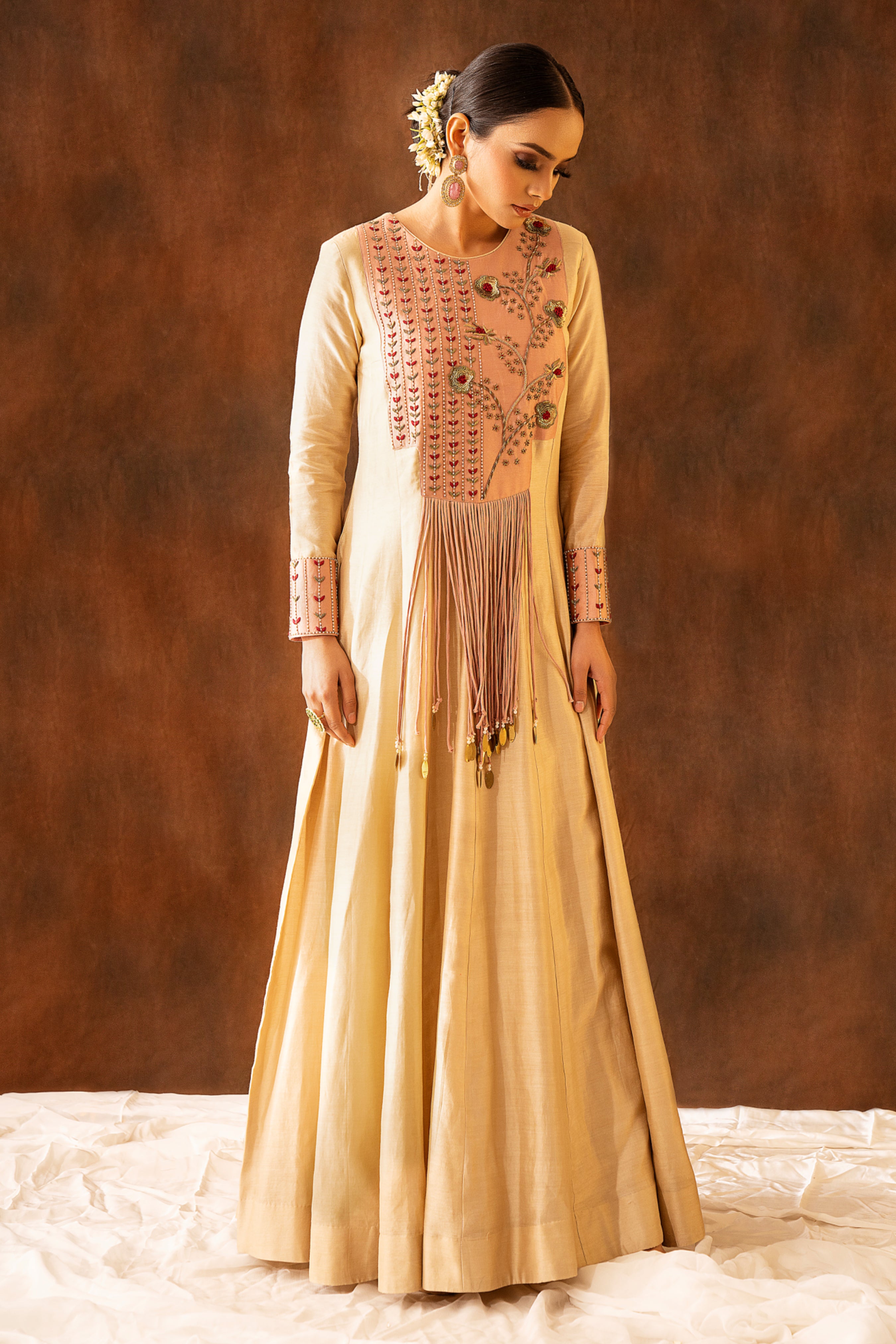 Nude colored full-length anarkali