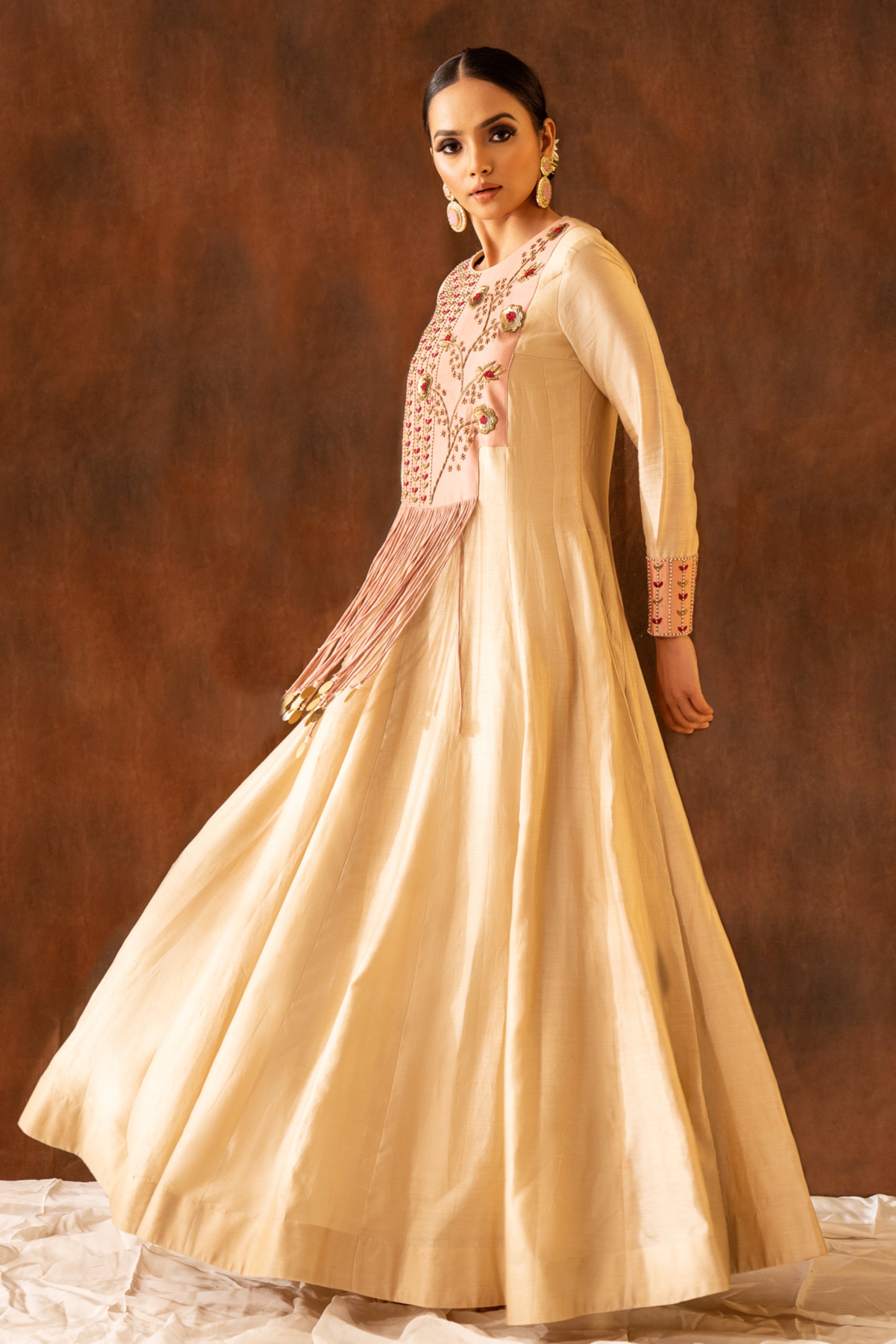 Nude colored full-length anarkali