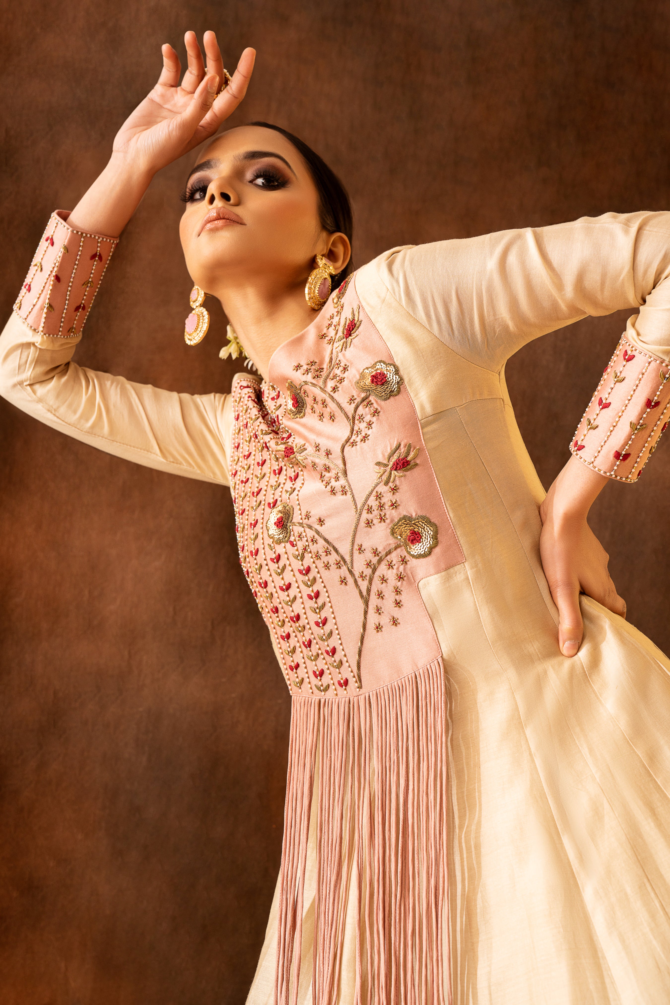 Nude colored full-length anarkali