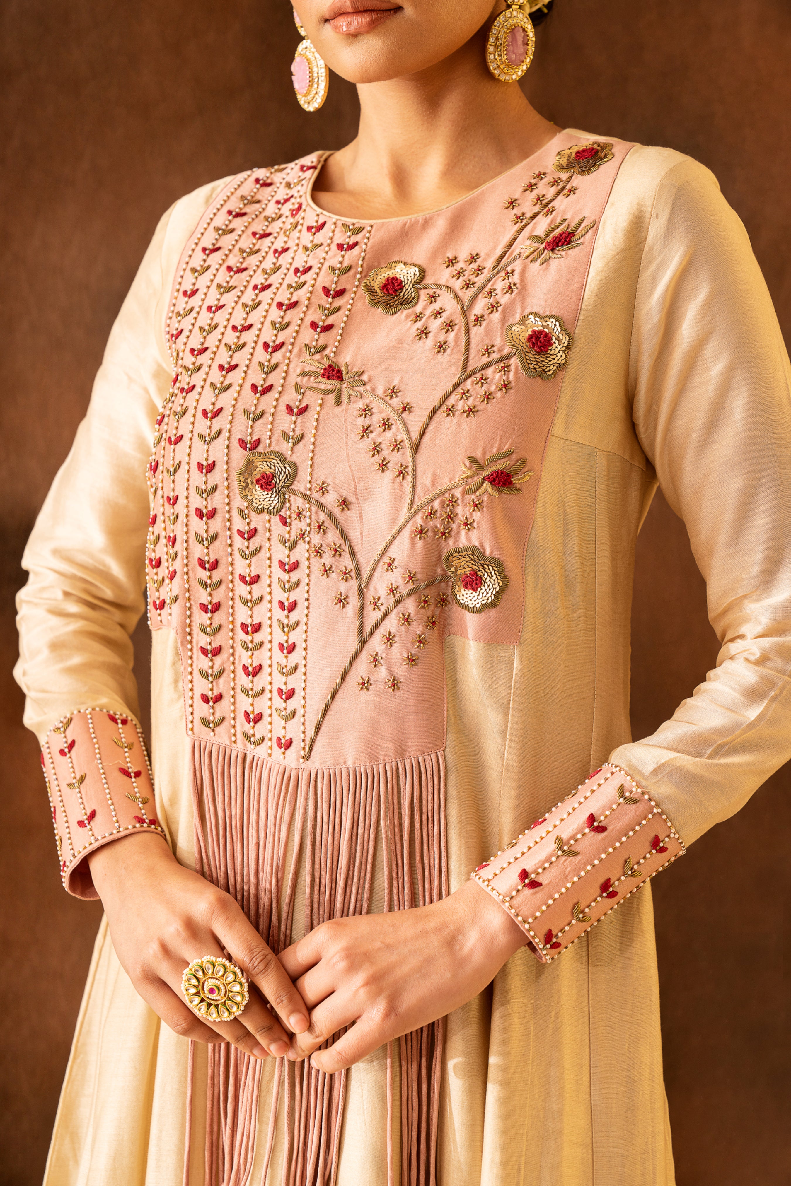 Nude colored full-length anarkali