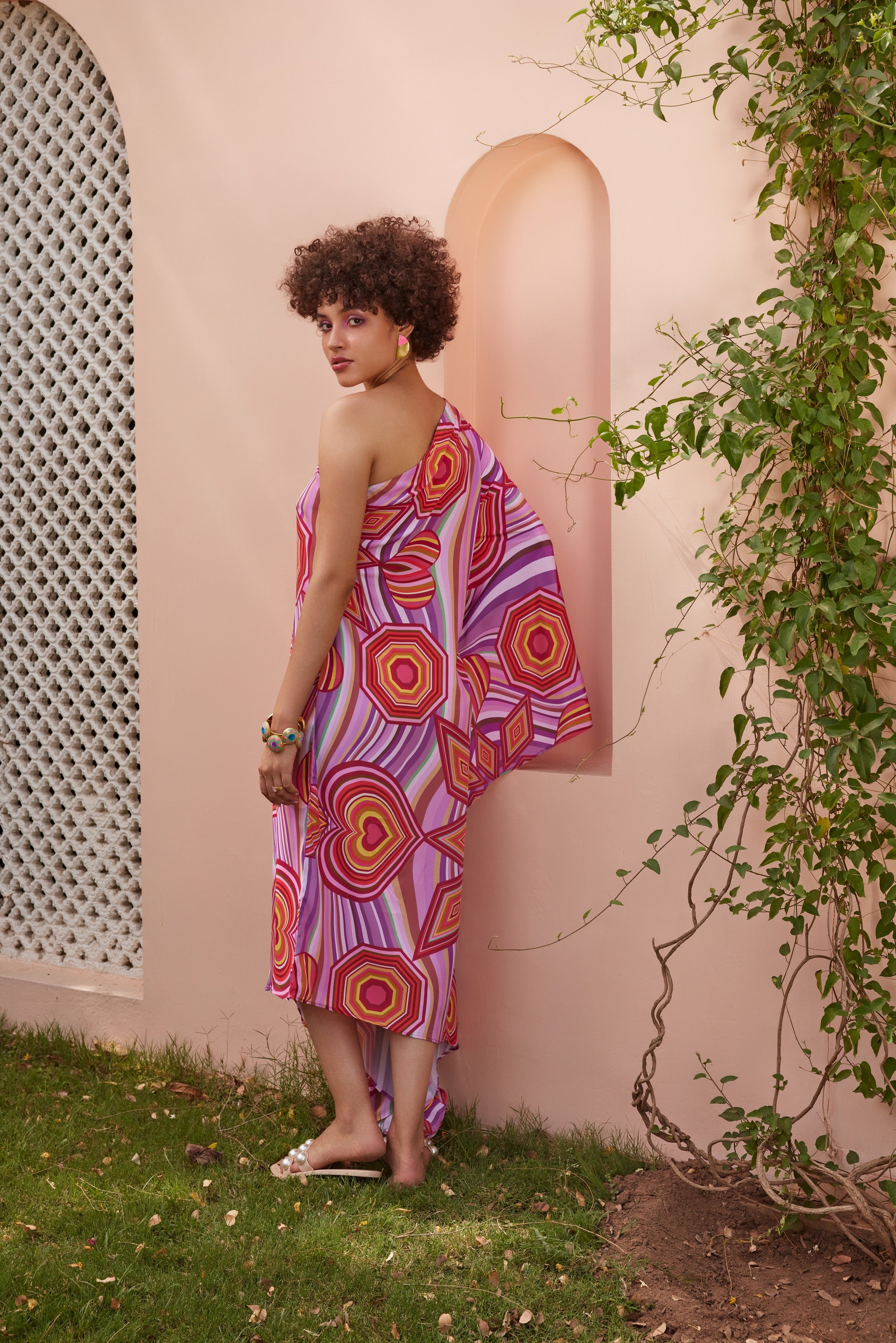 Geometric Tadka One shoulder kaftan