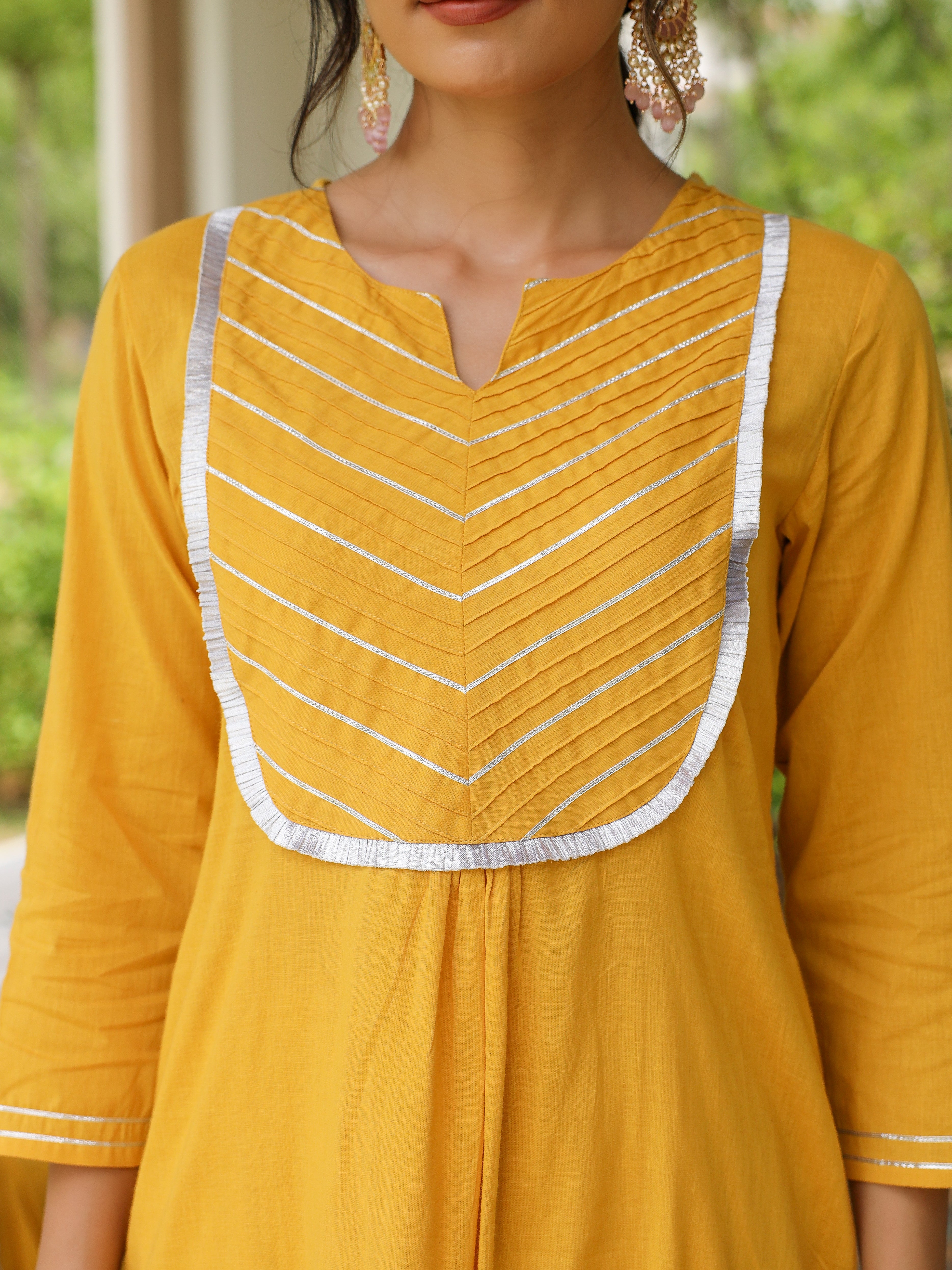 Mustard mulmul cotton kurta set with trousers and dupatta