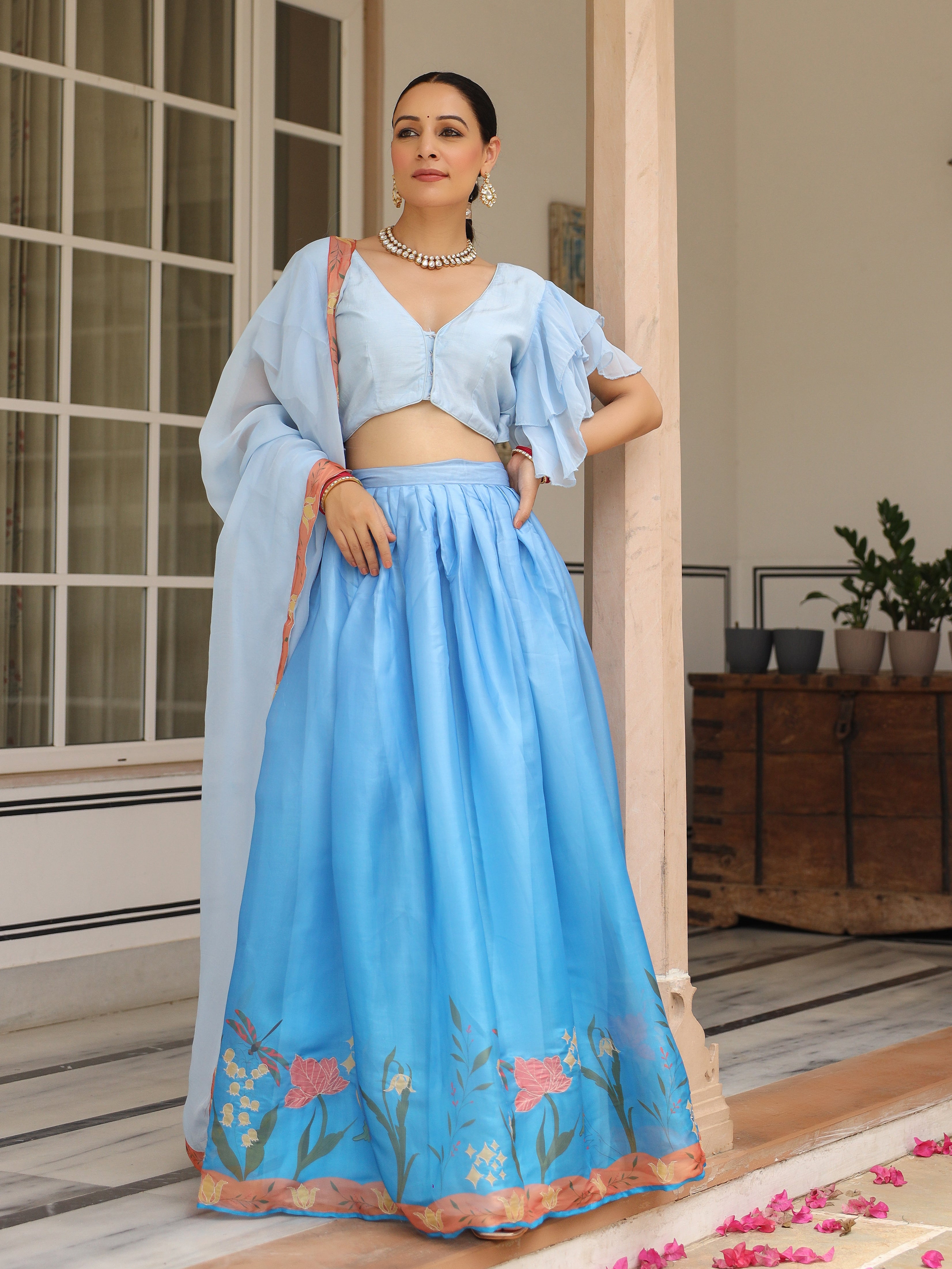 DIGITALLY PRINTED COTTON LEHENGA WITH BLOUSE AND DUPATTA