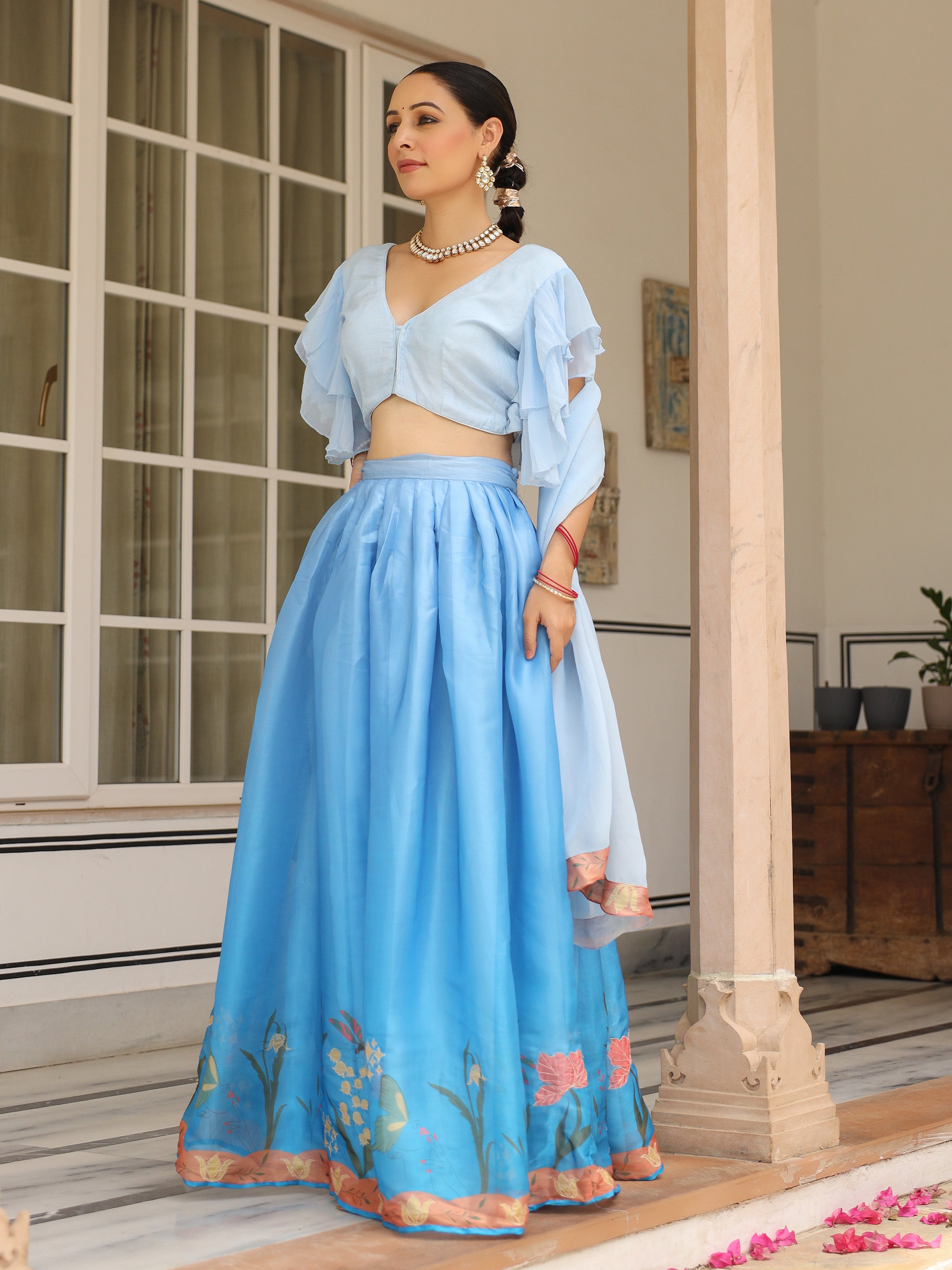 DIGITALLY PRINTED COTTON LEHENGA WITH BLOUSE AND DUPATTA