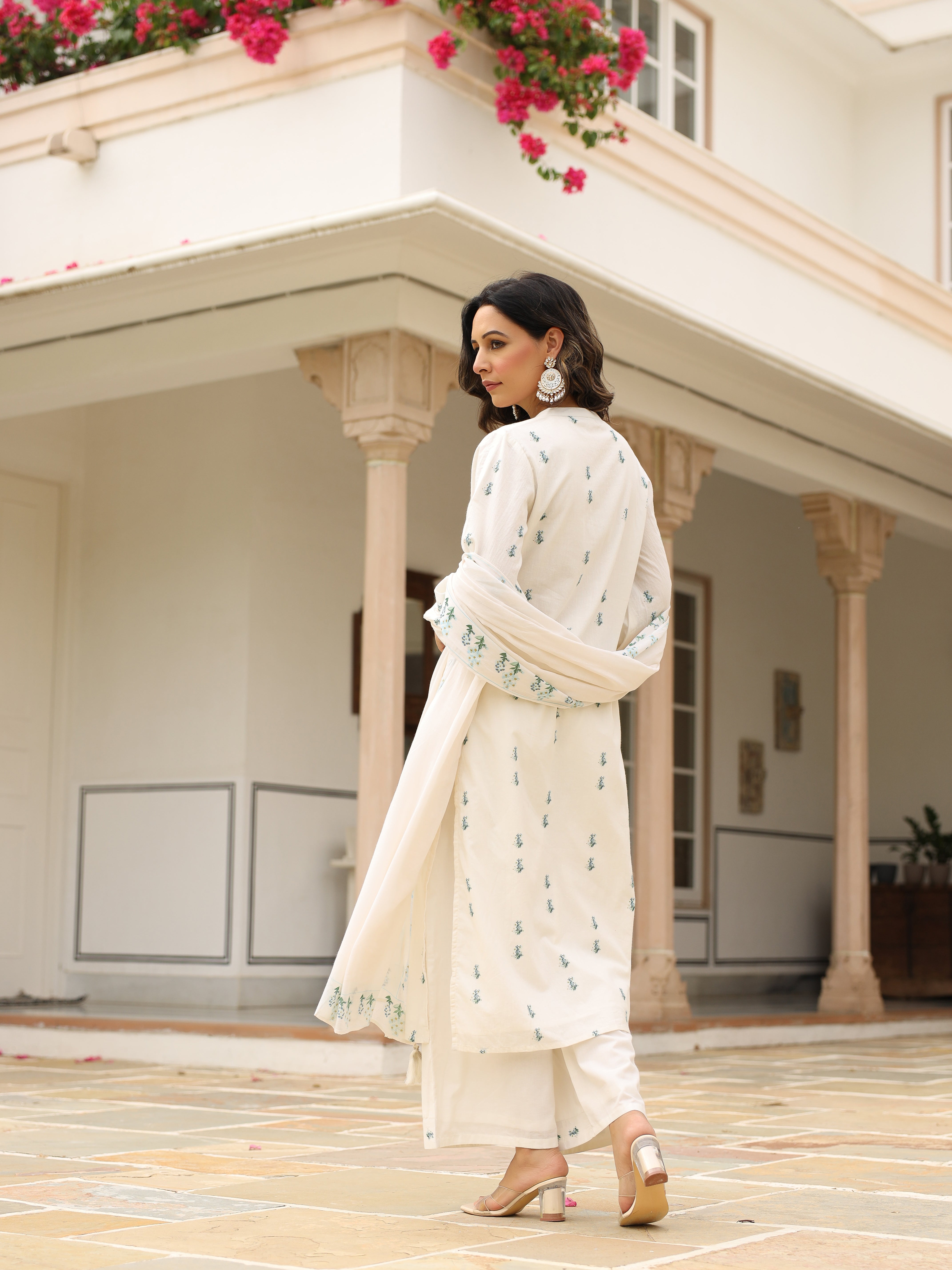 Handpainted cotton suit set with plazzo and dupatta