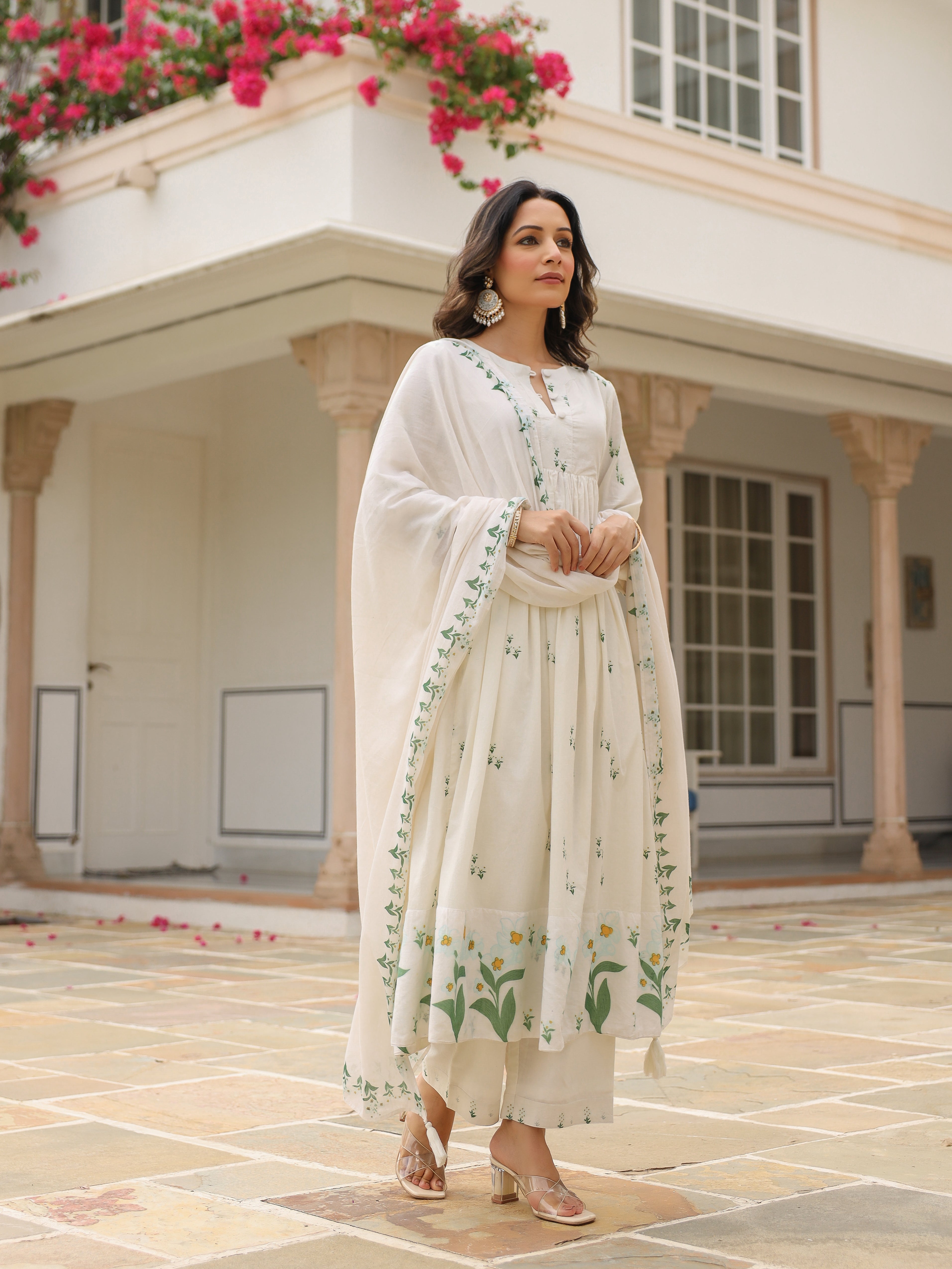 Handpainted cotton suit set with plazzo and dupatta