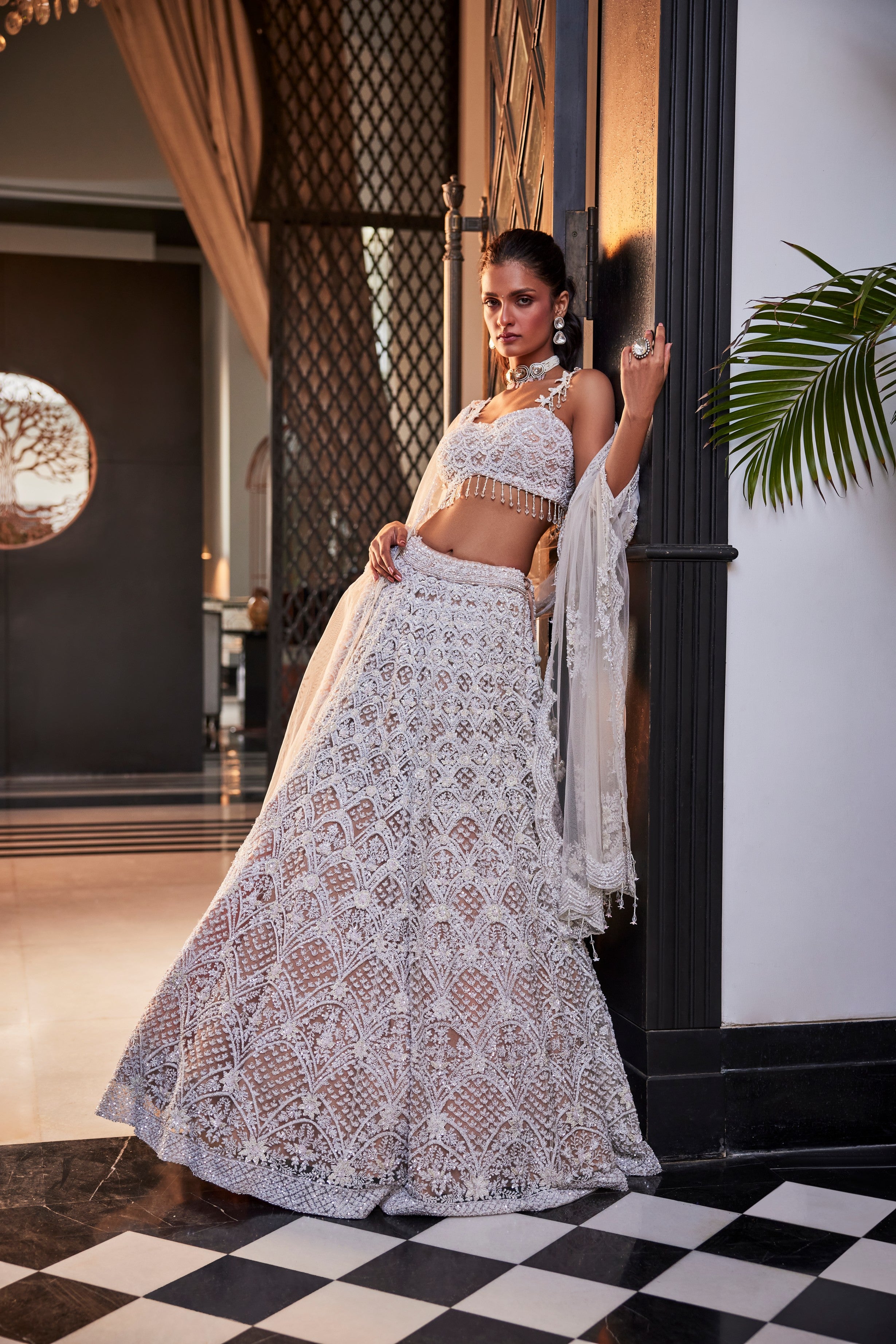 WHITE BEAD LEHENGA