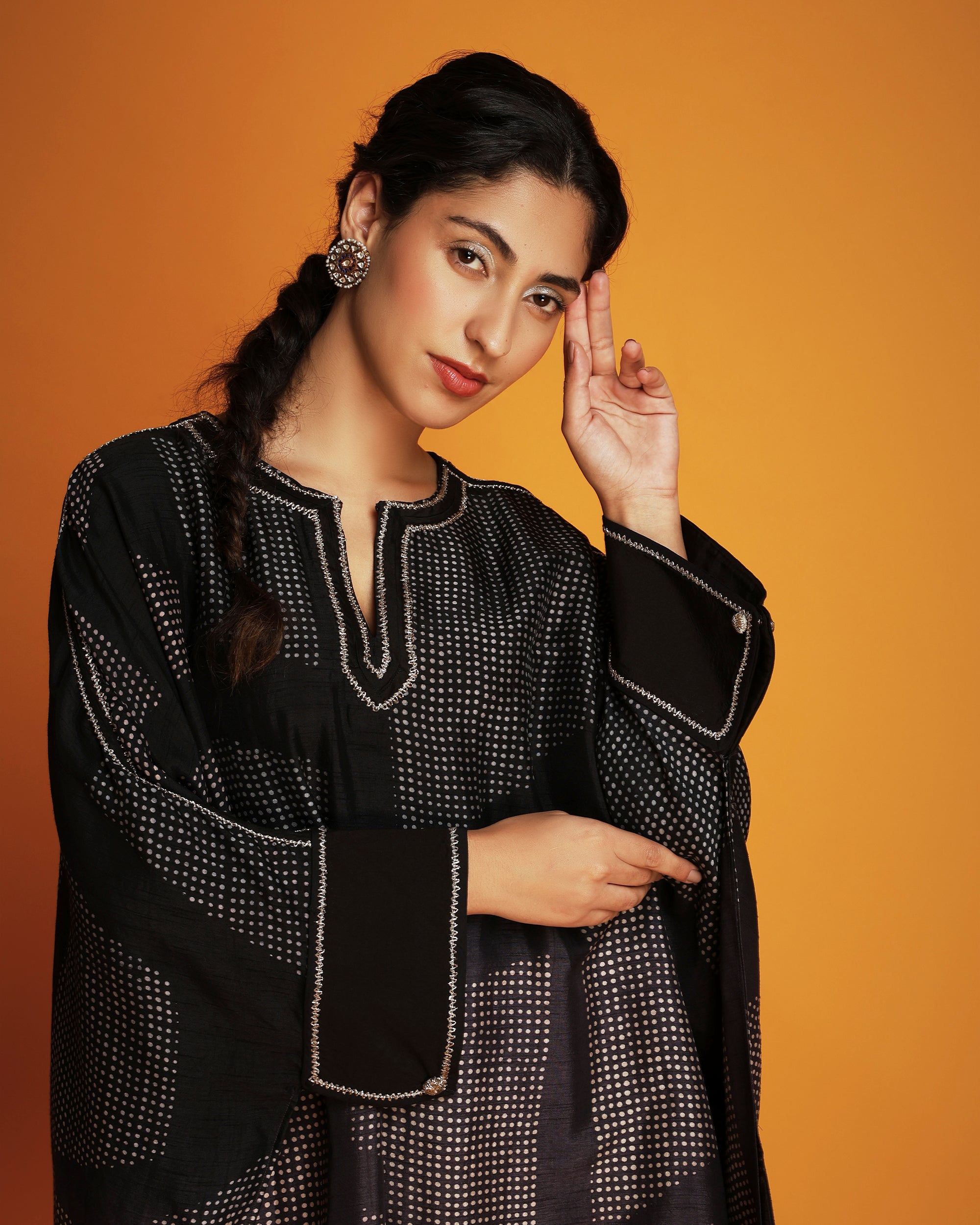 Black hand block printed tunic set