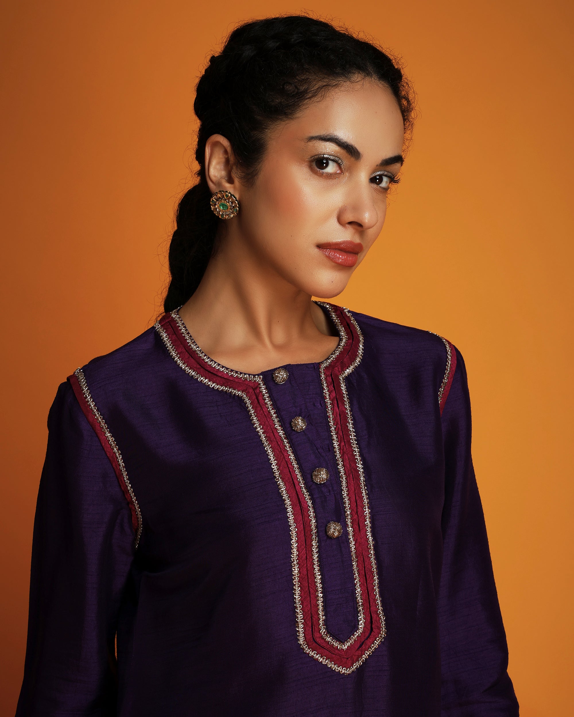 Purple embroidered tunic